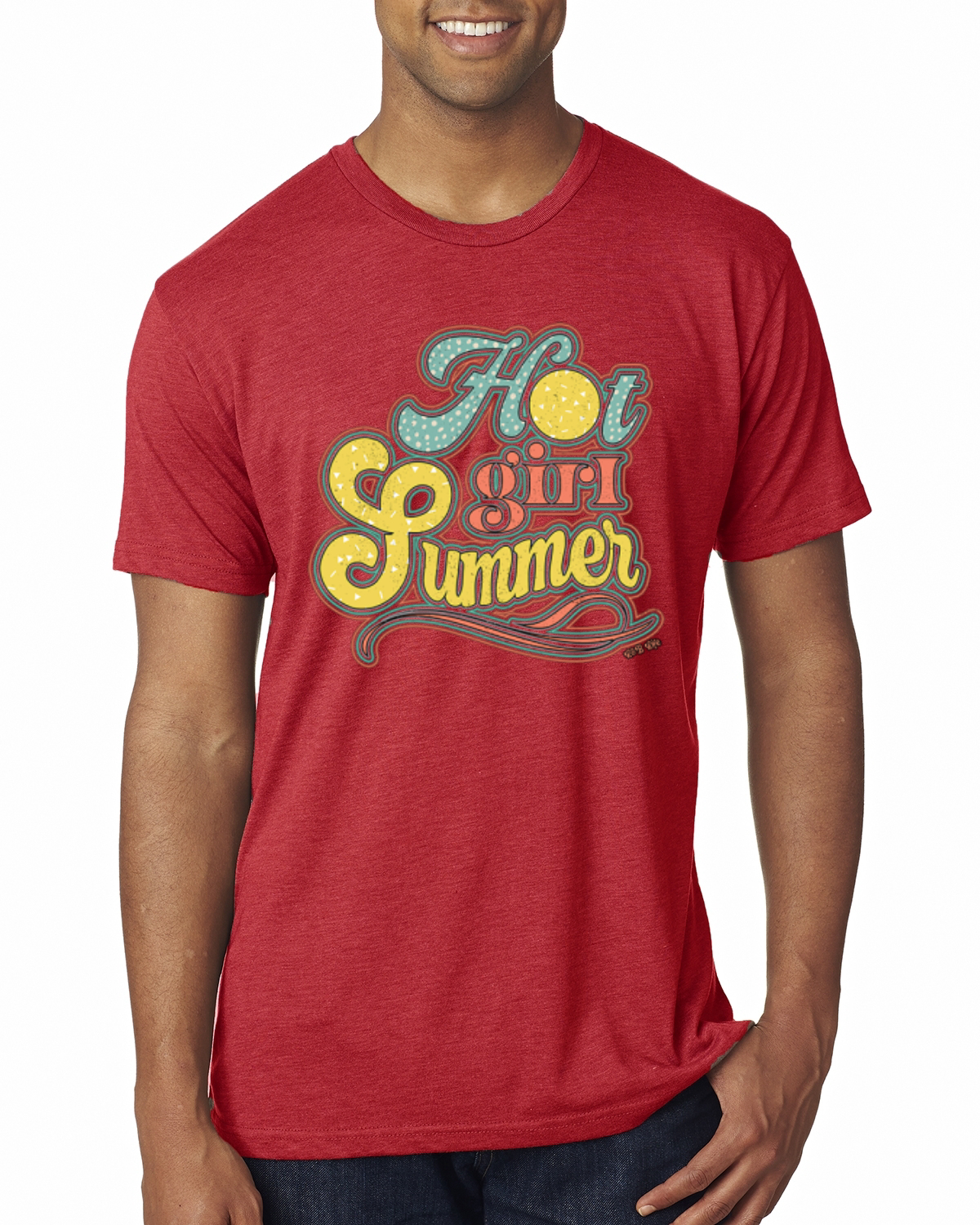 Camiseta Lunka Dot Hot Girl Verano Rojo Amarillo Azul Hombres Premium Tri Mezcla - Imagen 8 de 15