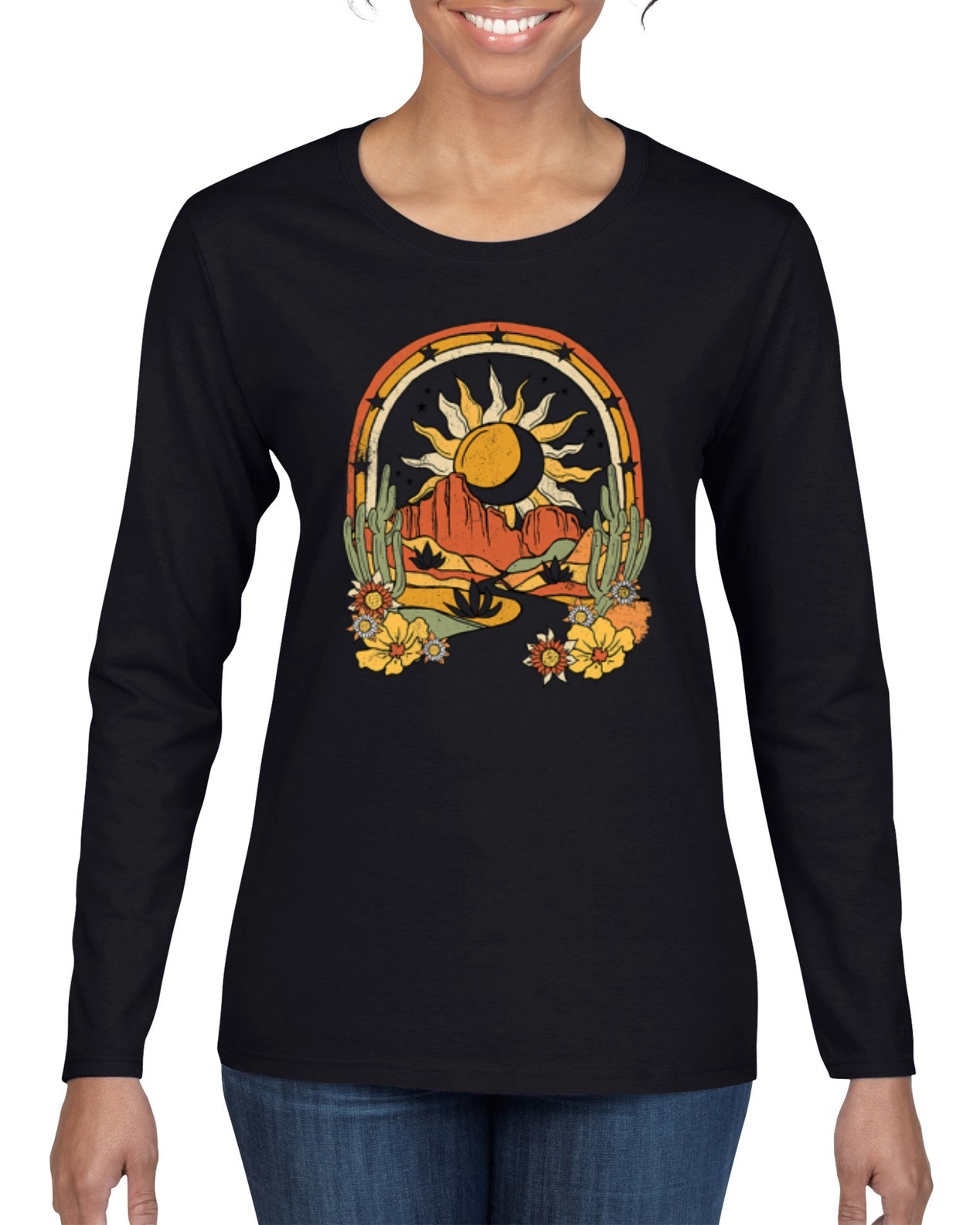 Camiseta Aventura Sol con Cactus en el Desierto con Flores Mujer Mangas Largas - Imagen 3 de 8