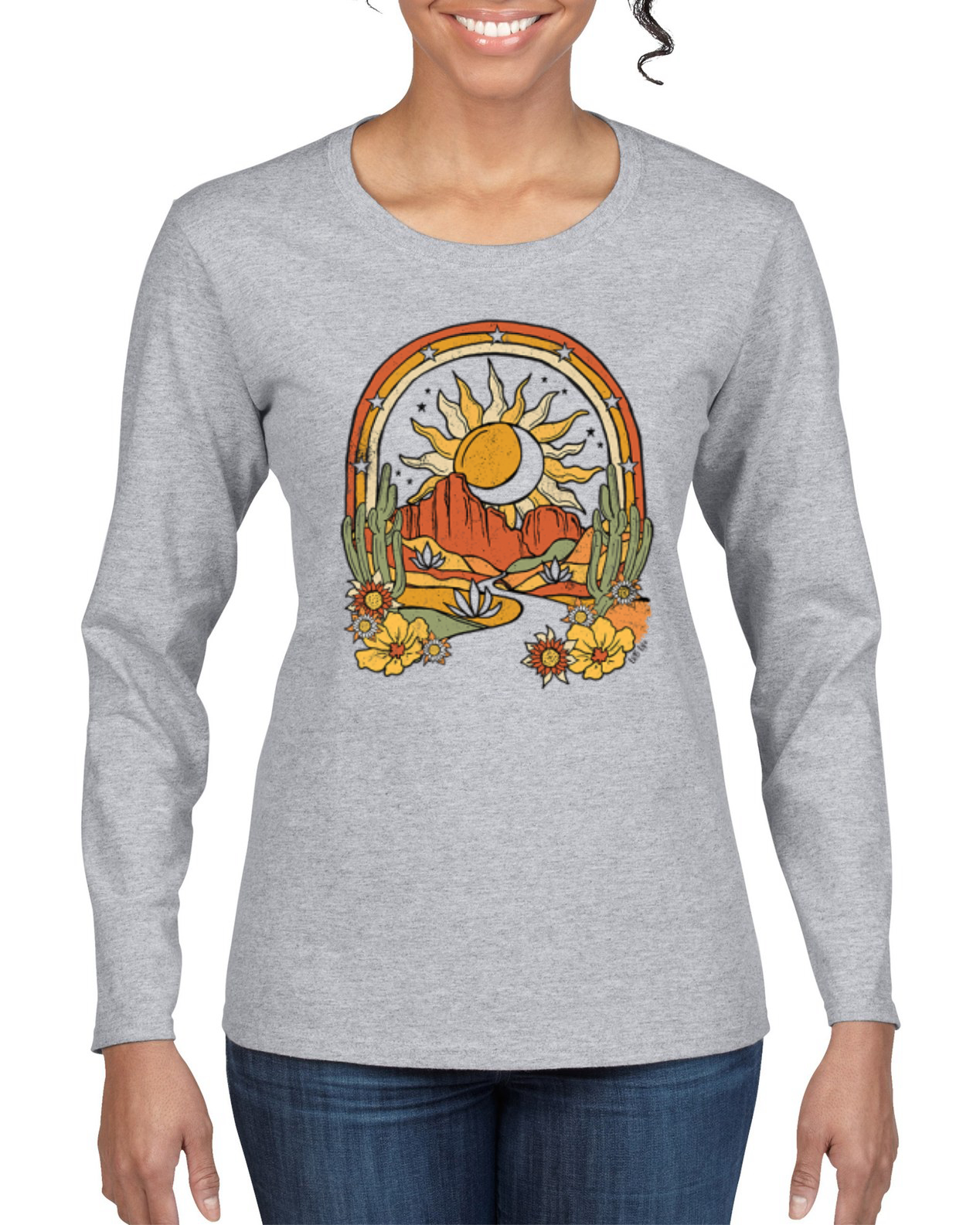 Camiseta Aventura Sol con Cactus en el Desierto con Flores Mujer Mangas Largas - Imagen 4 de 8