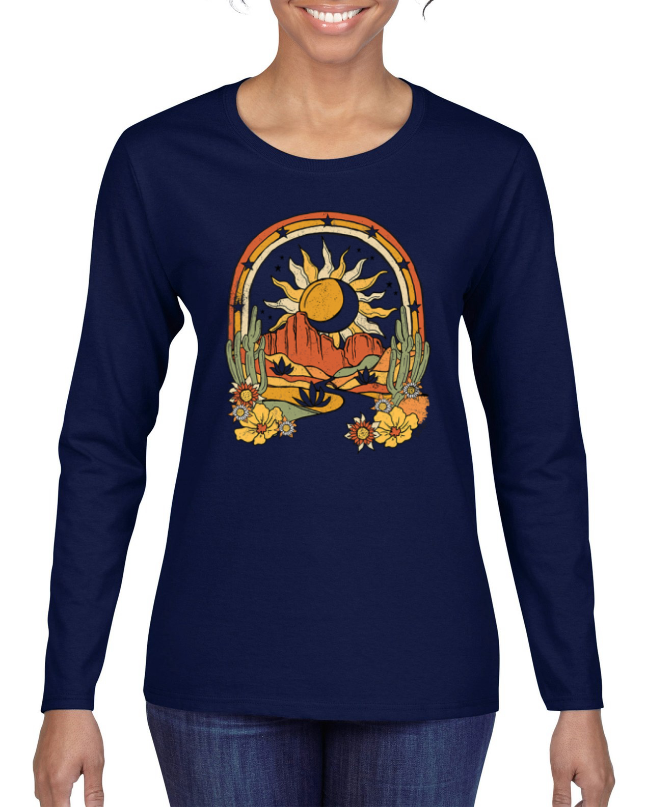 Camiseta Aventura Sol con Cactus en el Desierto con Flores Mujer Mangas Largas - Imagen 5 de 8