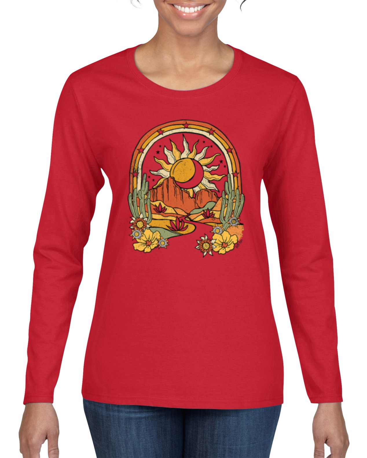Camiseta Aventura Sol con Cactus en el Desierto con Flores Mujer Mangas Largas - Imagen 6 de 8