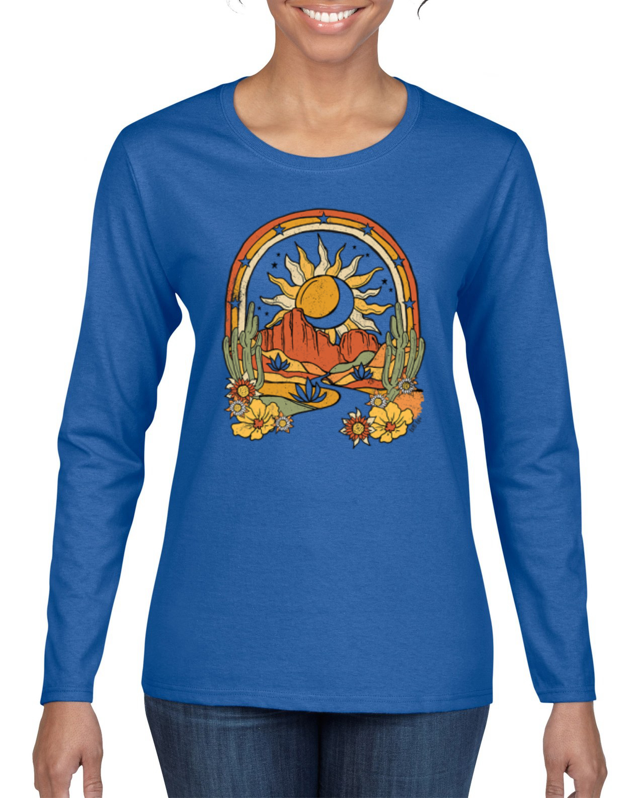 Camiseta Aventura Sol con Cactus en el Desierto con Flores Mujer Mangas Largas - Imagen 7 de 8
