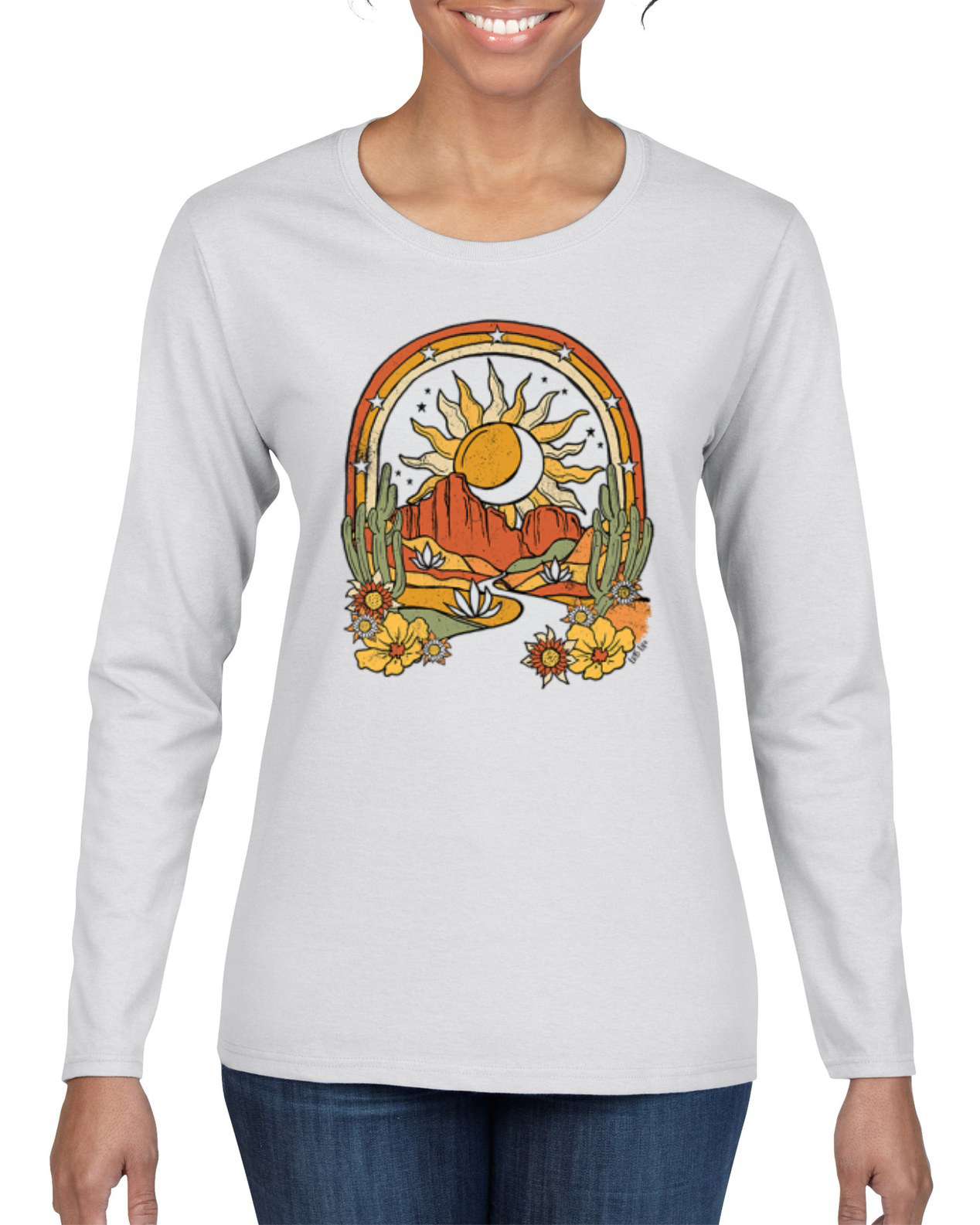 Camiseta Aventura Sol con Cactus en el Desierto con Flores Mujer Mangas Largas - Imagen 8 de 8
