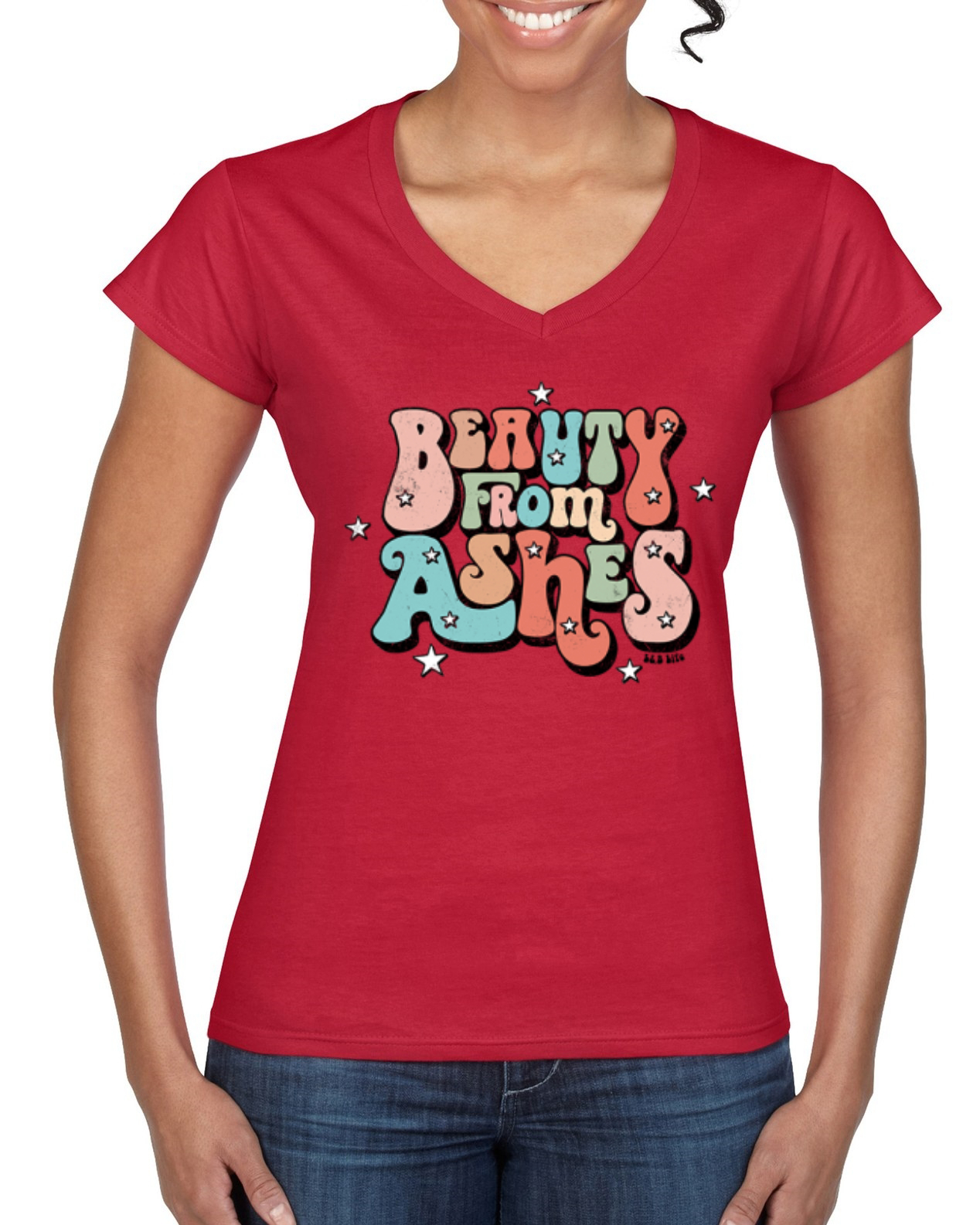 Beauty From Ashes Groovy Font With Stars Women Standard VNeck Tee - Picture 6 of 8