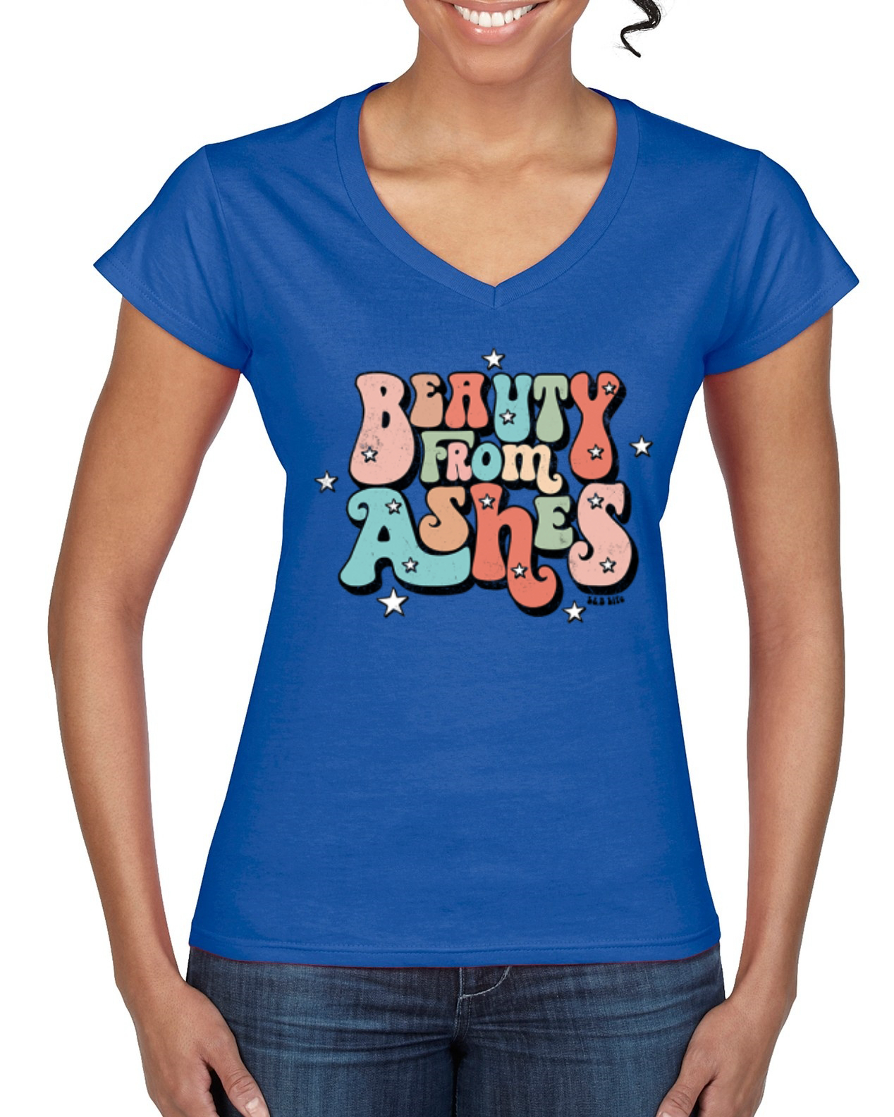 Beauty From Ashes Groovy Font With Stars Women Standard VNeck Tee - Picture 7 of 8
