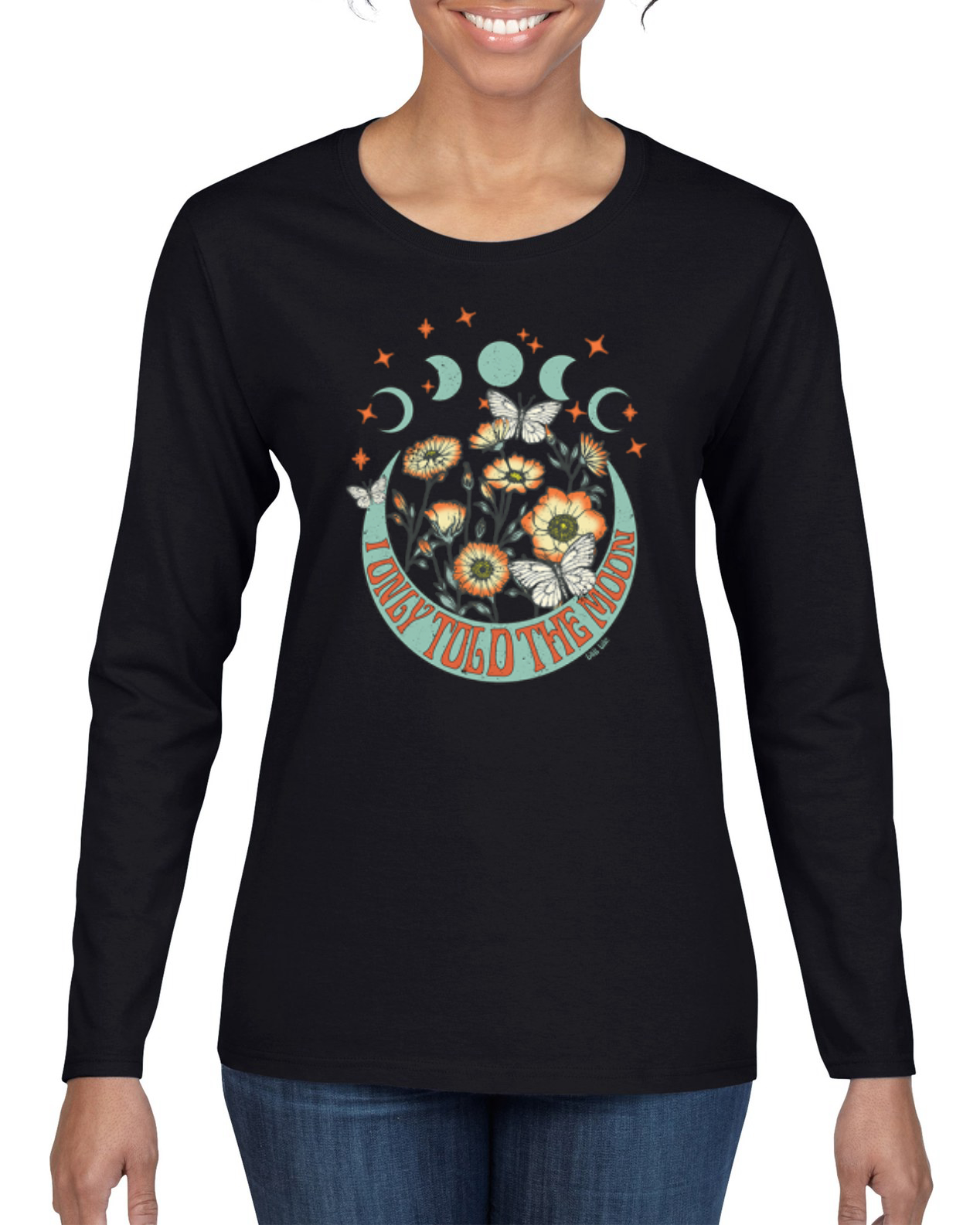 Camiseta I Only Told The Moon, Moon Phases Daisies Mujer Gráfica Manga Larga - Imagen 3 de 8