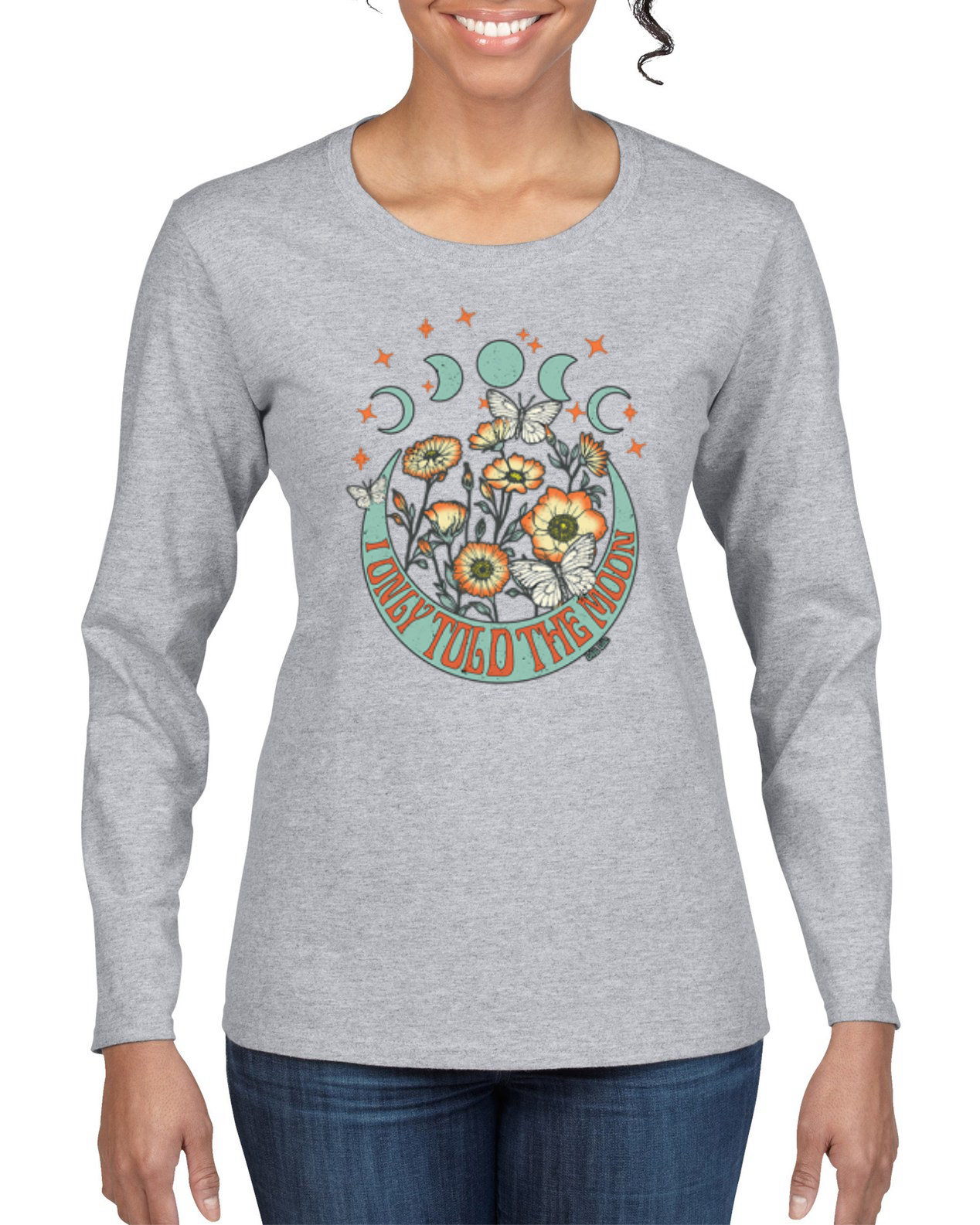Camiseta I Only Told The Moon, Moon Phases Daisies Mujer Gráfica Manga Larga - Imagen 4 de 8