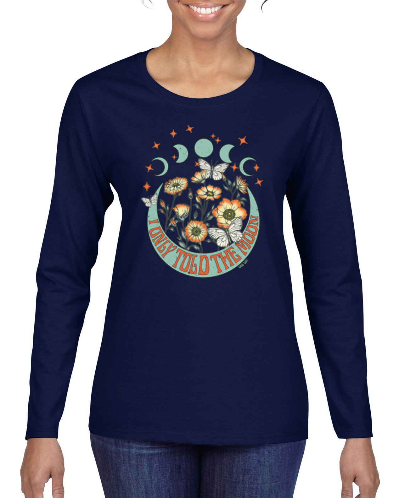 Camiseta I Only Told The Moon, Moon Phases Daisies Mujer Gráfica Manga Larga - Imagen 5 de 8