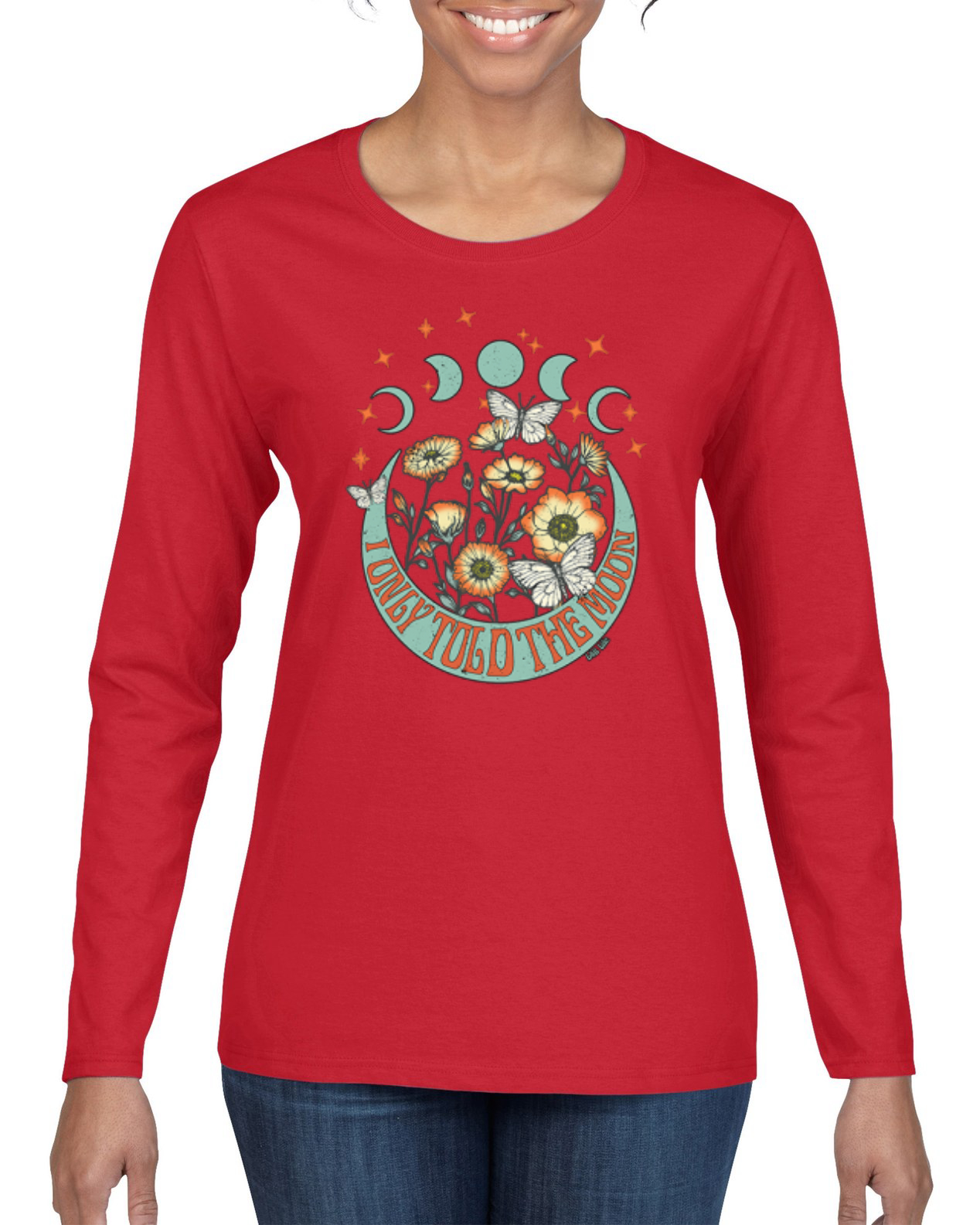 Camiseta I Only Told The Moon, Moon Phases Daisies Mujer Gráfica Manga Larga - Imagen 6 de 8