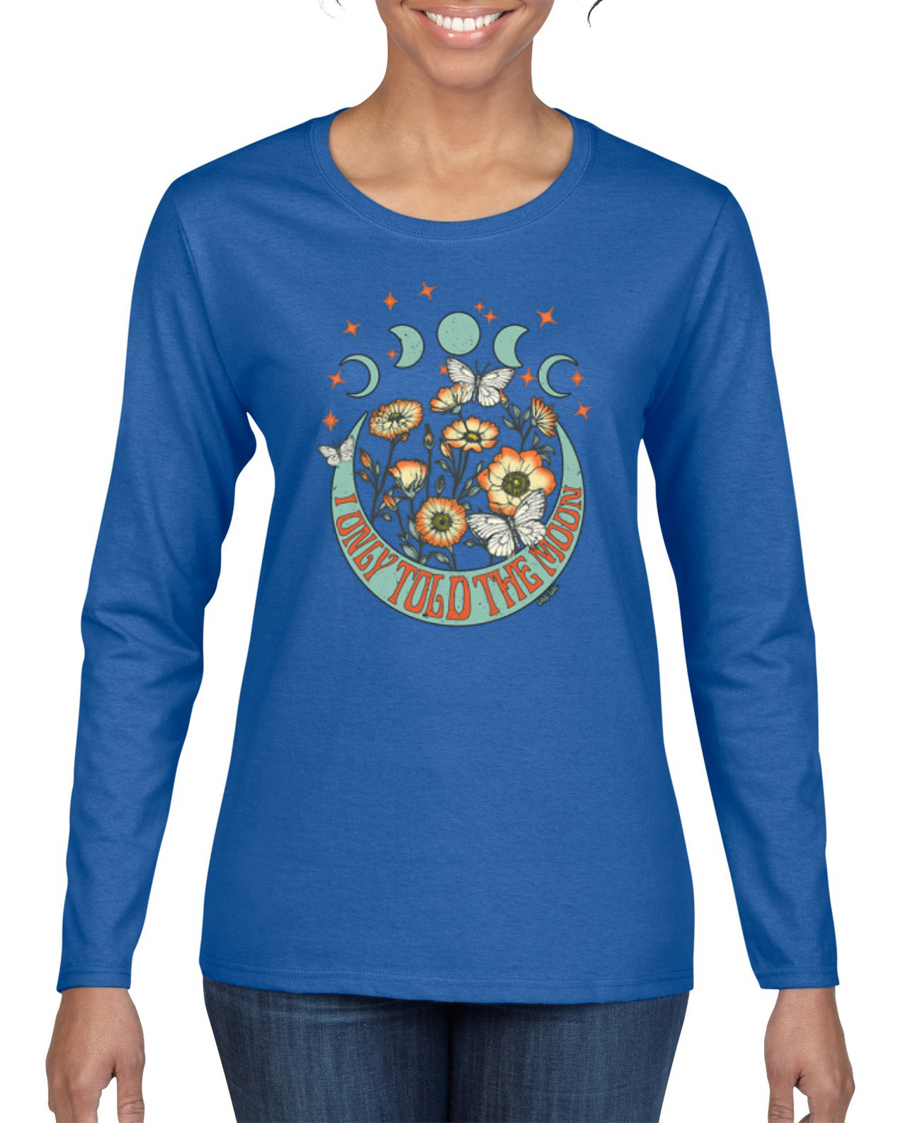 Camiseta I Only Told The Moon, Moon Phases Daisies Mujer Gráfica Manga Larga - Imagen 7 de 8