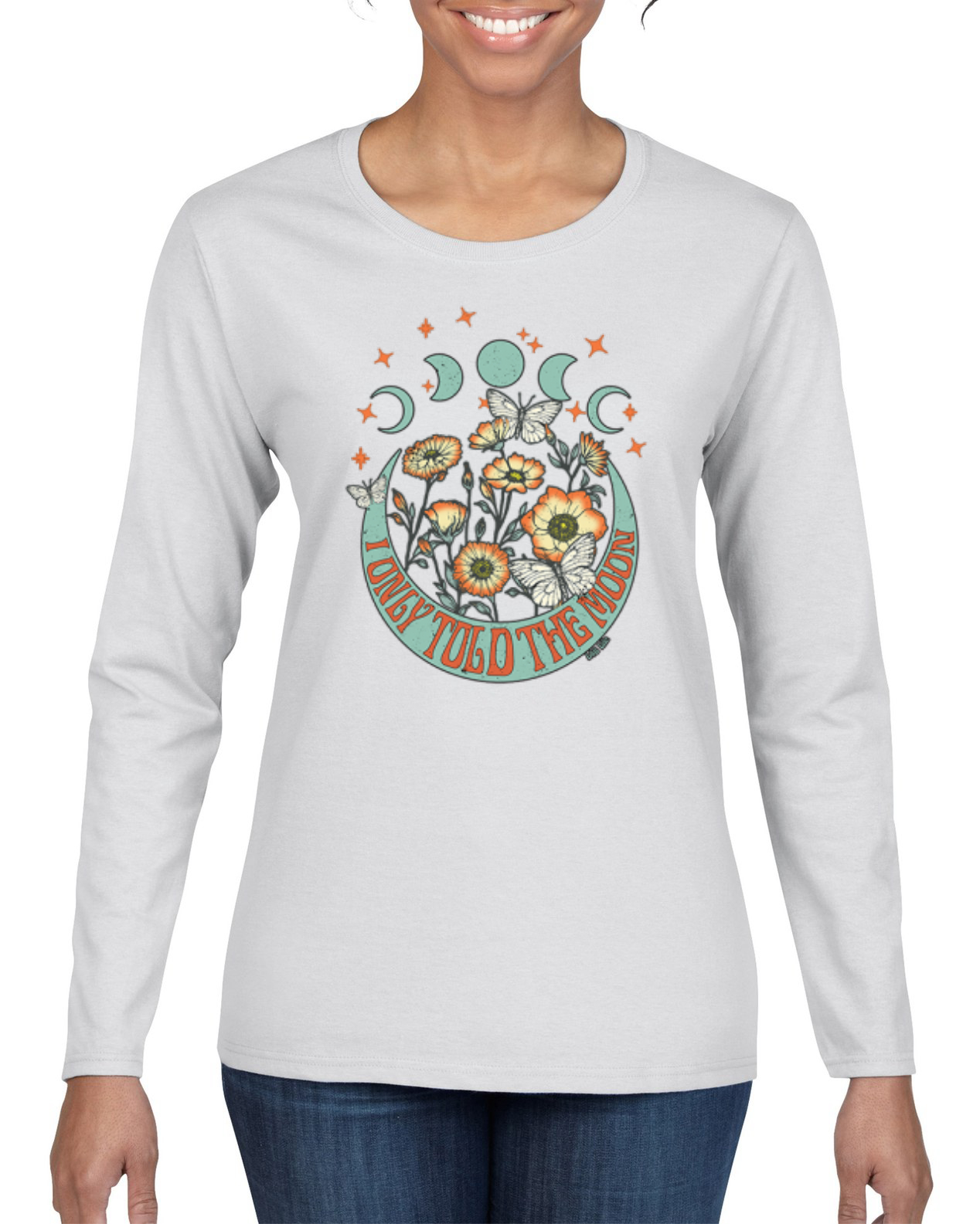 Camiseta I Only Told The Moon, Moon Phases Daisies Mujer Gráfica Manga Larga - Imagen 8 de 8