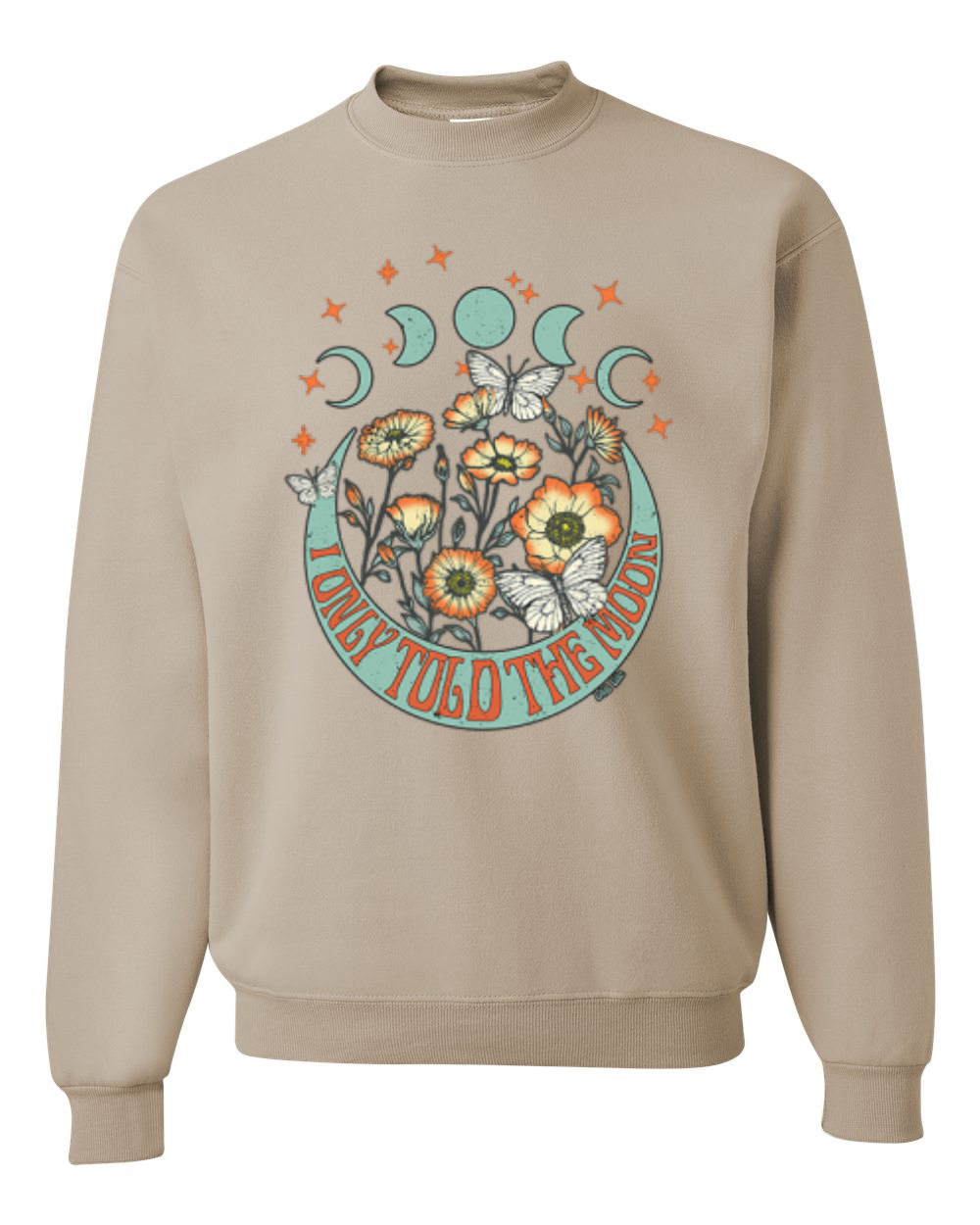 I Only Told The Moon, Moon Phases Daisies Unisex Crewneck Sweatshirt - Picture 14 of 15