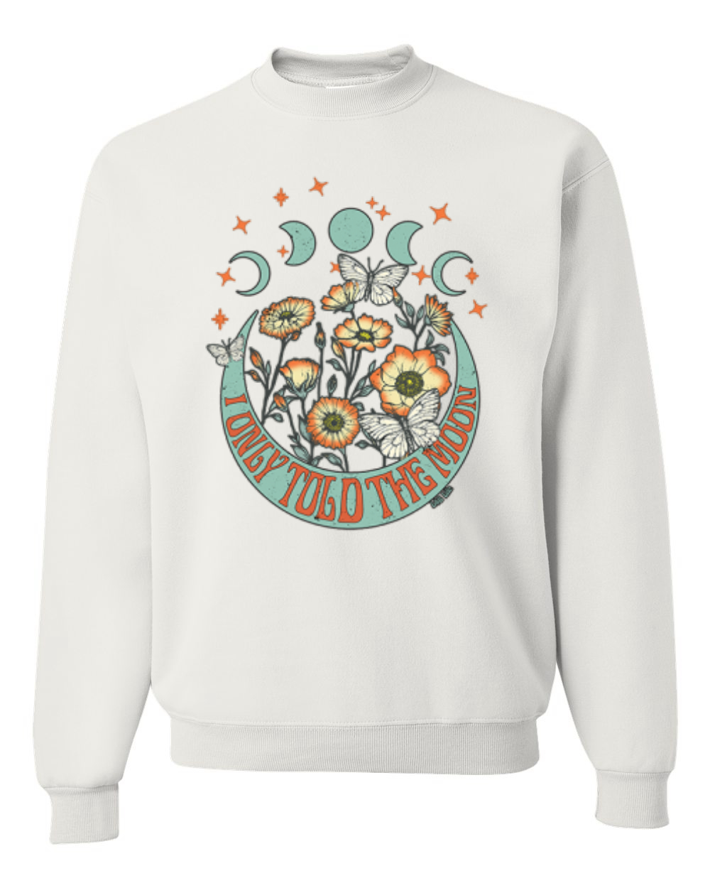 I Only Told The Moon, Moon Phases Daisies Unisex Crewneck Sweatshirt - Picture 13 of 15