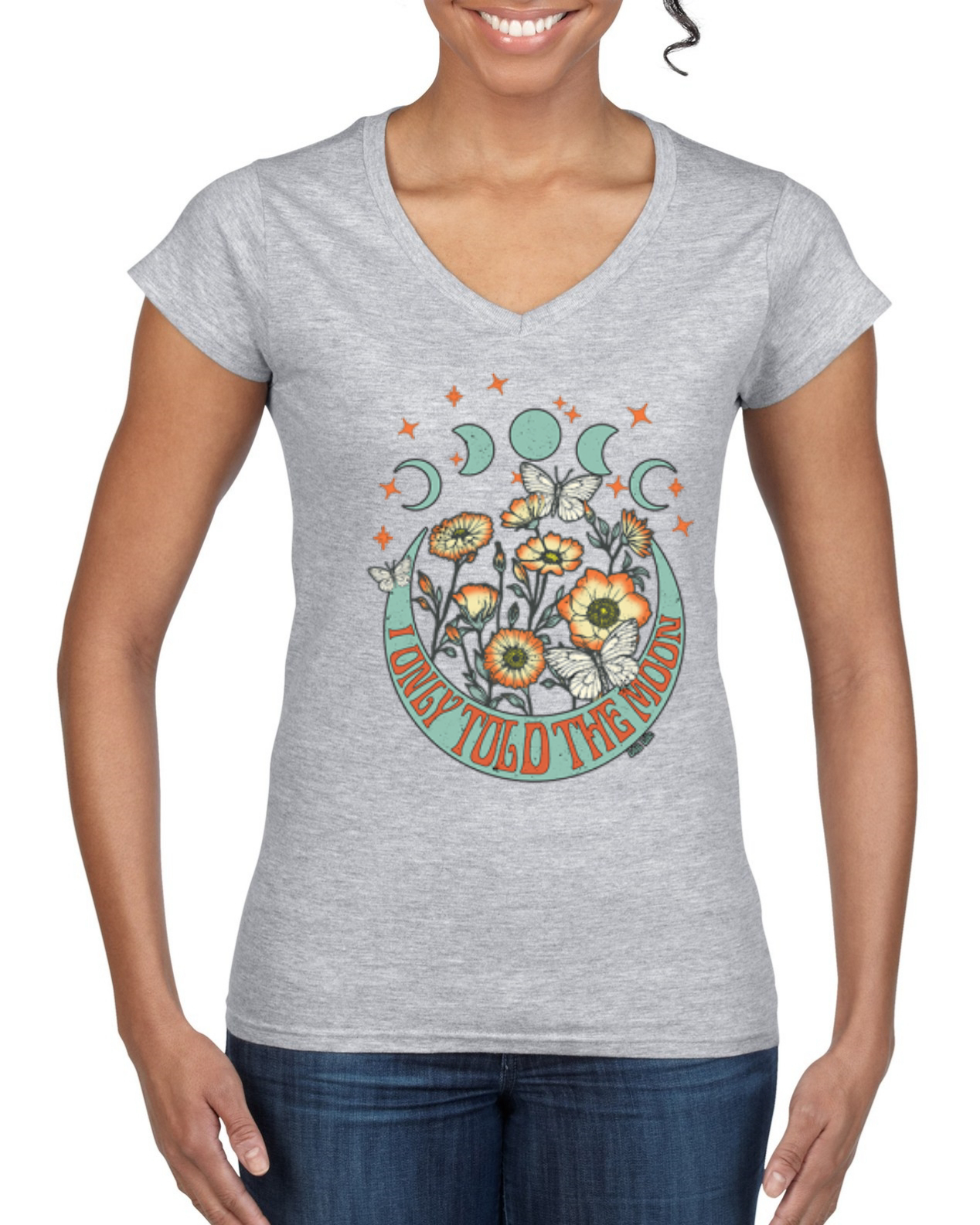 I Only Told The Moon, Moon Phases Daisies Women Standard VNeck Tee