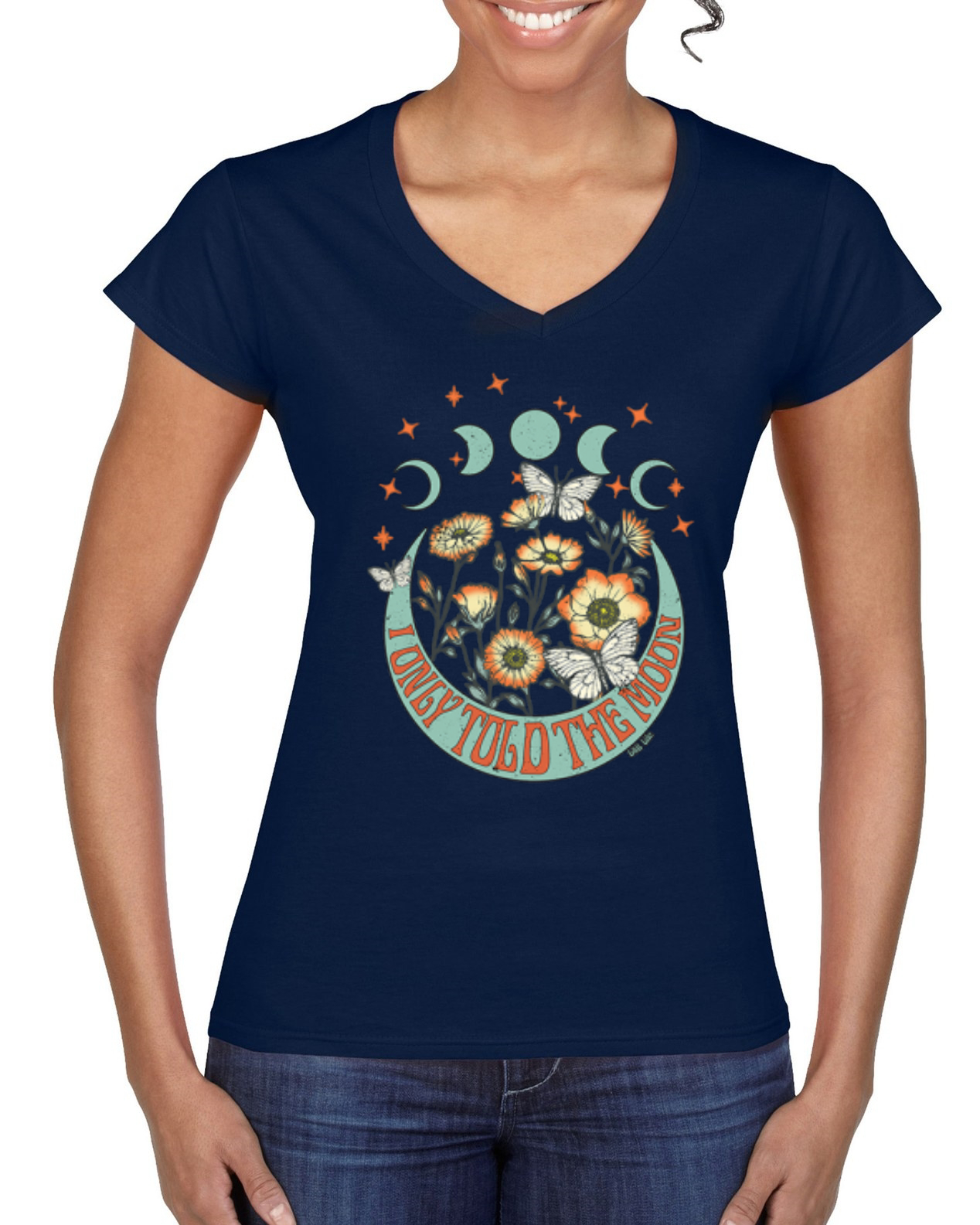 I Only Told The Moon, Moon Phases Daisies Women Standard VNeck Tee