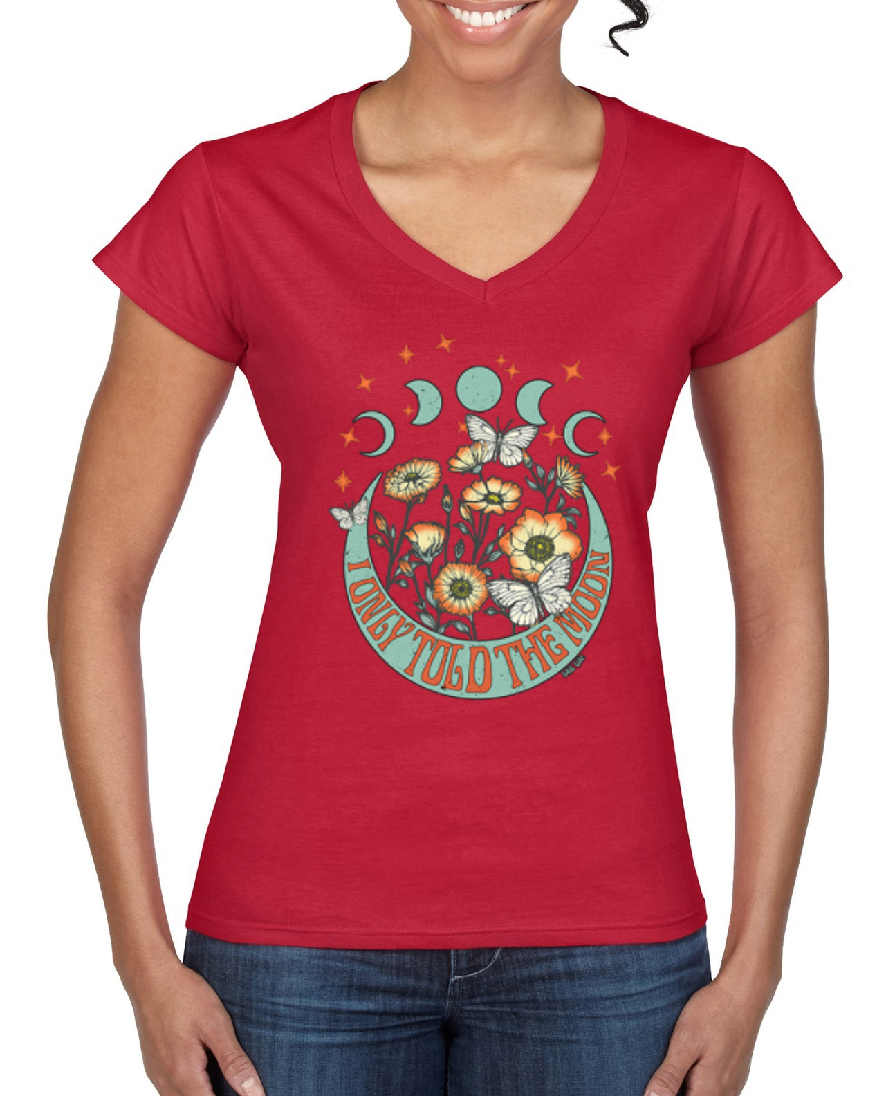 I Only Told The Moon, Moon Phases Daisies Women Standard VNeck Tee