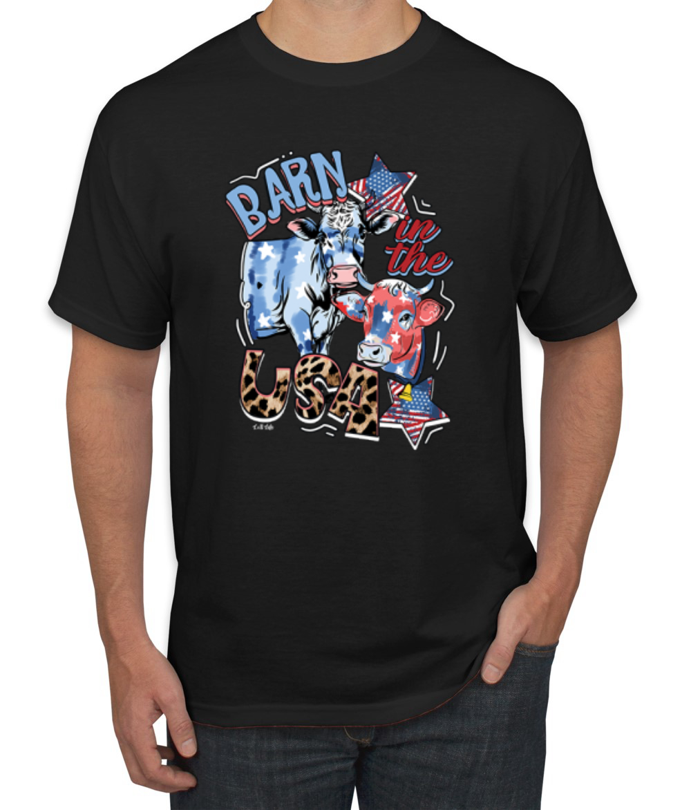 Barn In The USA Red White and Blue Cows Men TShirt