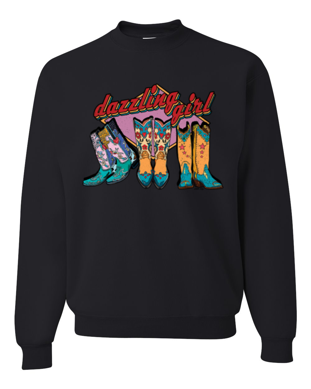 Dazzling Girl Western Print Cowgirl Boots Vintage Letters Unisex Sweatshirt