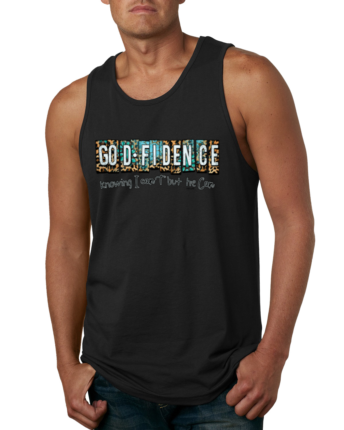 Godfidence Knowing I Can’t But He Can Blue and Brown Cheetah Men Tank Top