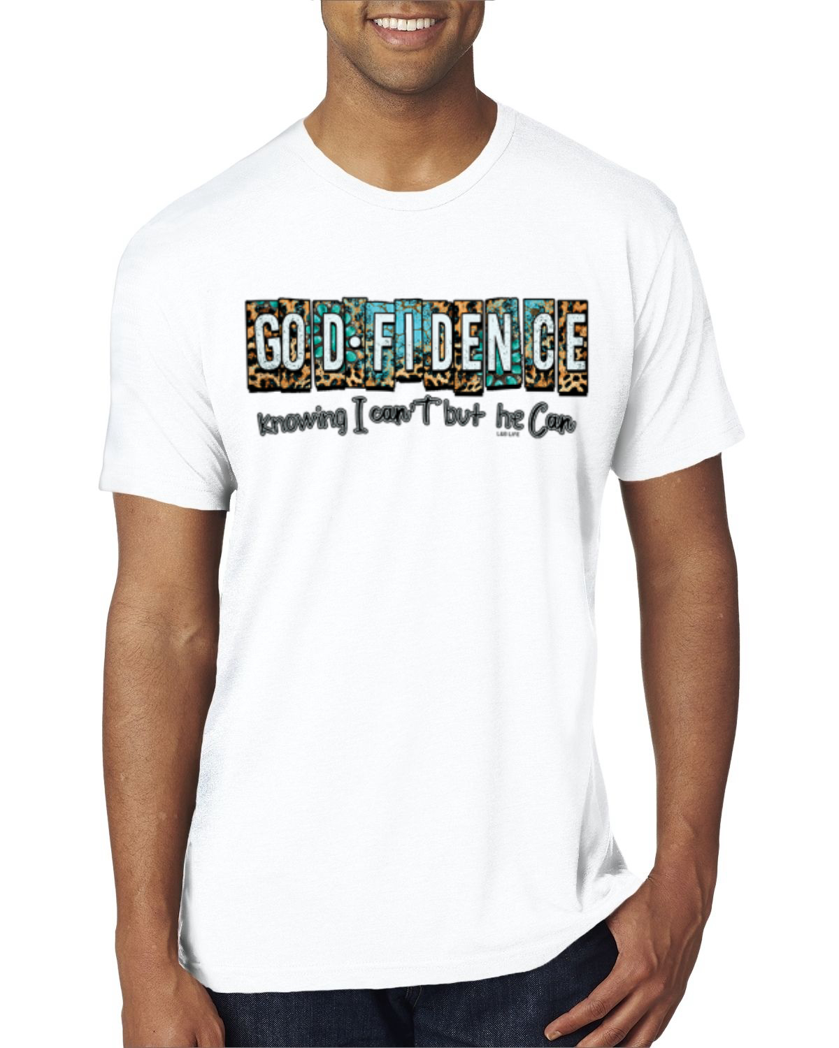 Godfidence Knowing I Can't But He Can Blue and Brown Cheetah Men Premium TShirt - Picture 16 of 16