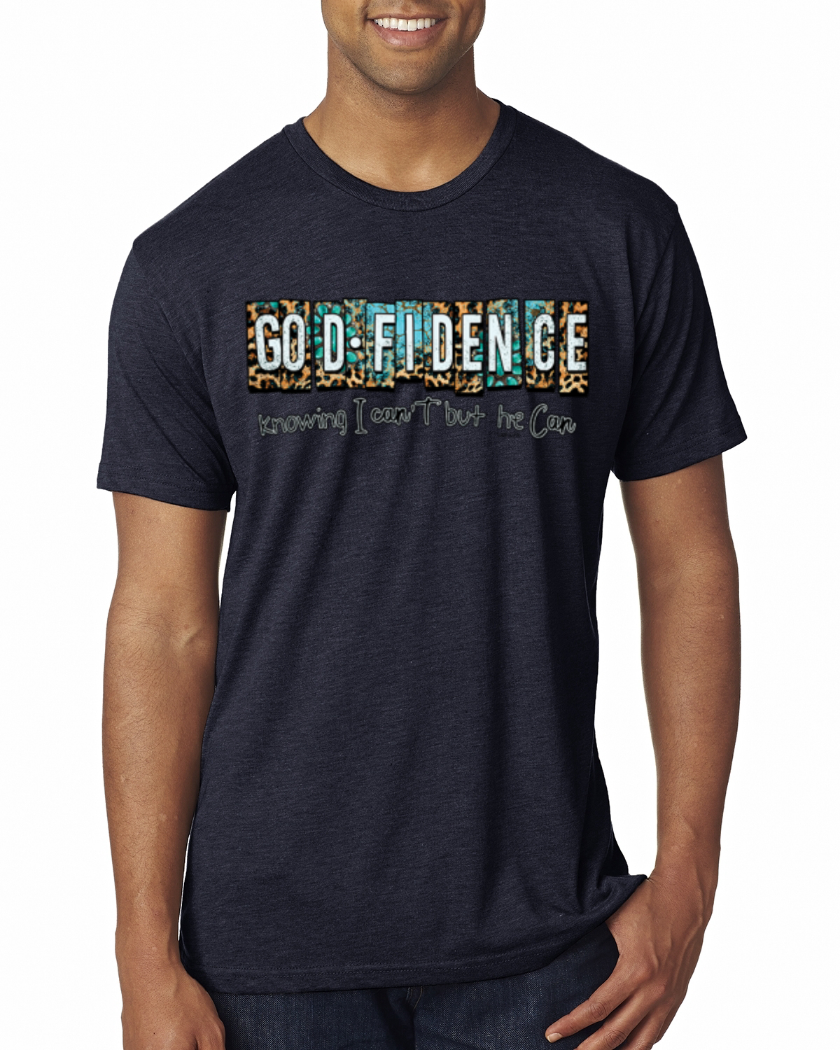Godfidence Knowing I Can't But He Can Blue and Brown Cheetah Men Premium TShirt - Picture 8 of 16