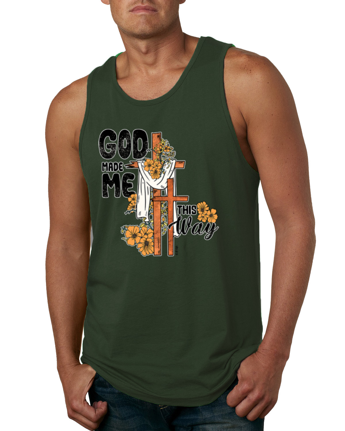 God Made Me This Way Cross with Sunflowers Faith Men Tank Top - Picture 4 of 8