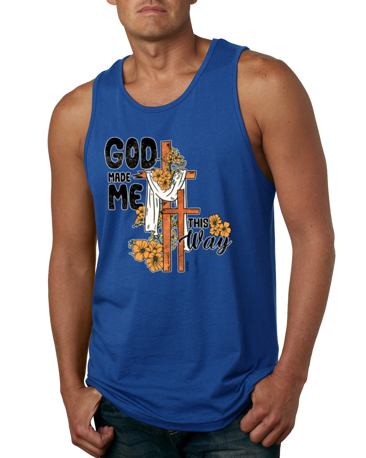 God Made Me This Way Cross with Sunflowers Faith Men Tank Top - Picture 7 of 8