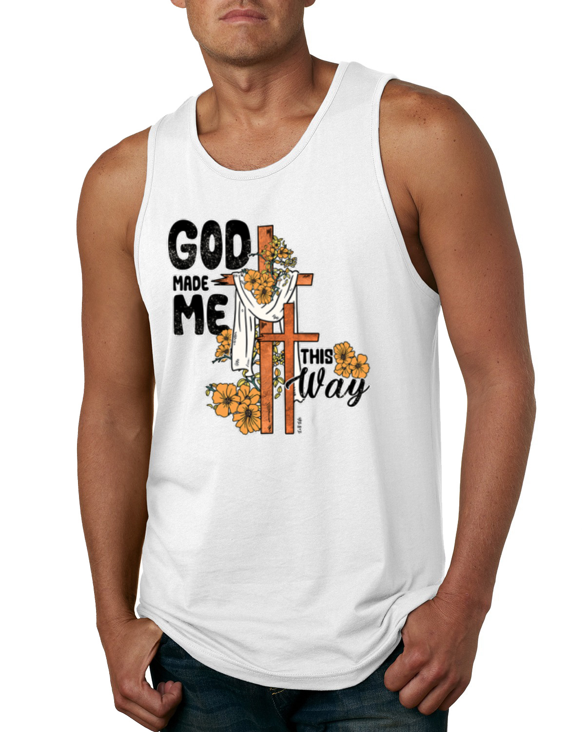 God Made Me This Way Cross with Sunflowers Faith Men Tank Top - Picture 8 of 8