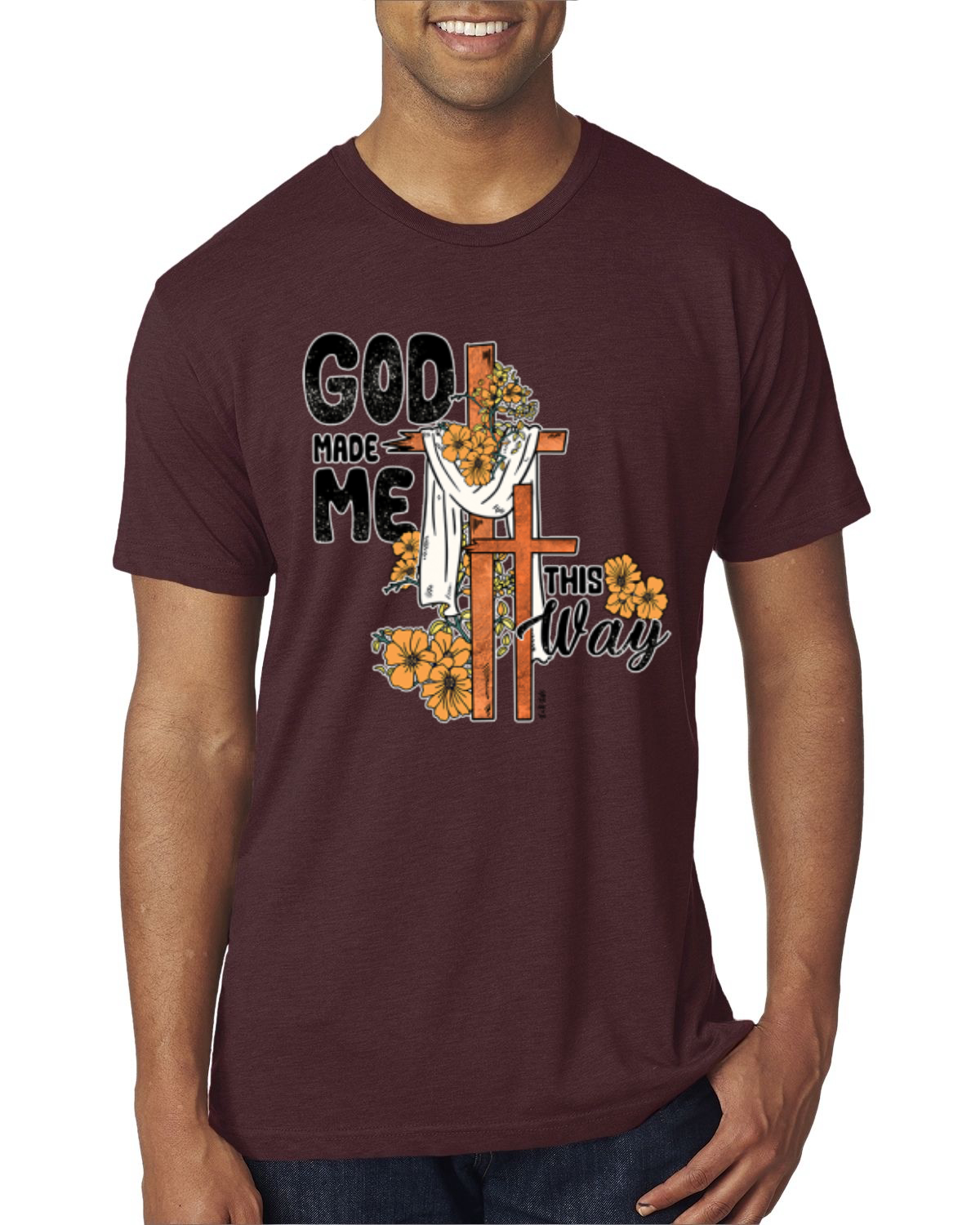 God Made Me This Way Cross with Sunflowers Faith Men Premium Tri Blend TShirt - Picture 12 of 16