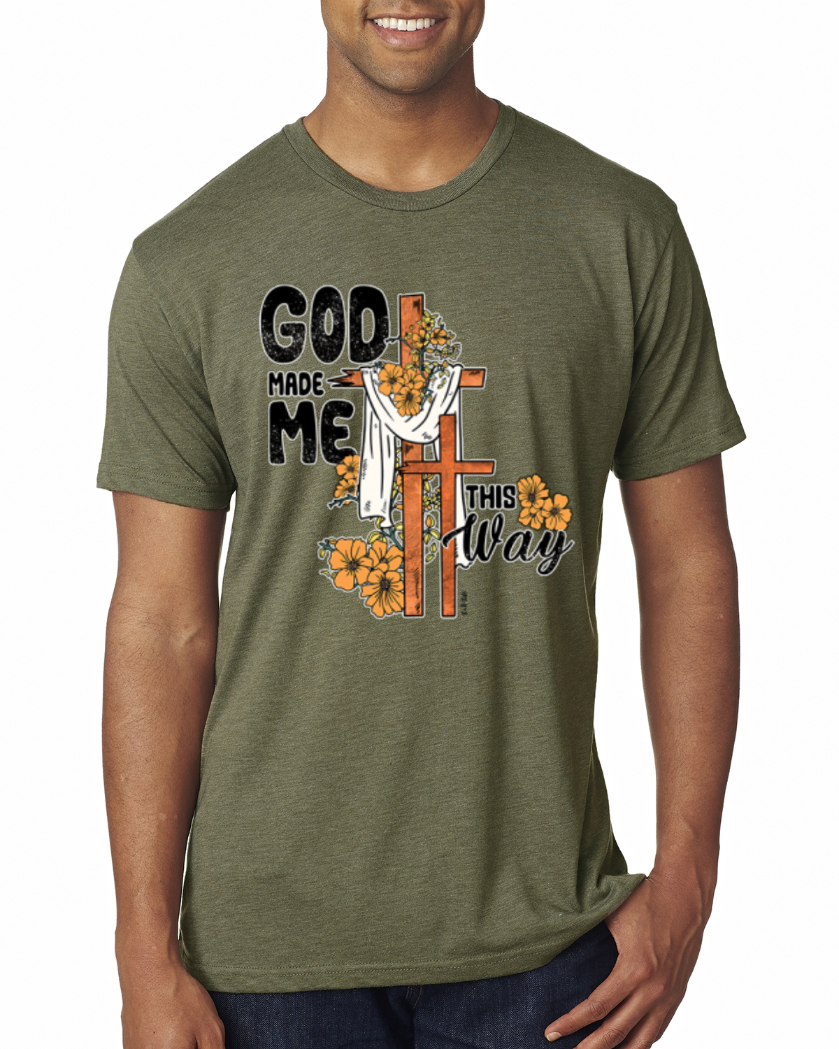God Made Me This Way Cross with Sunflowers Faith Men Premium Tri Blend TShirt - Picture 11 of 16