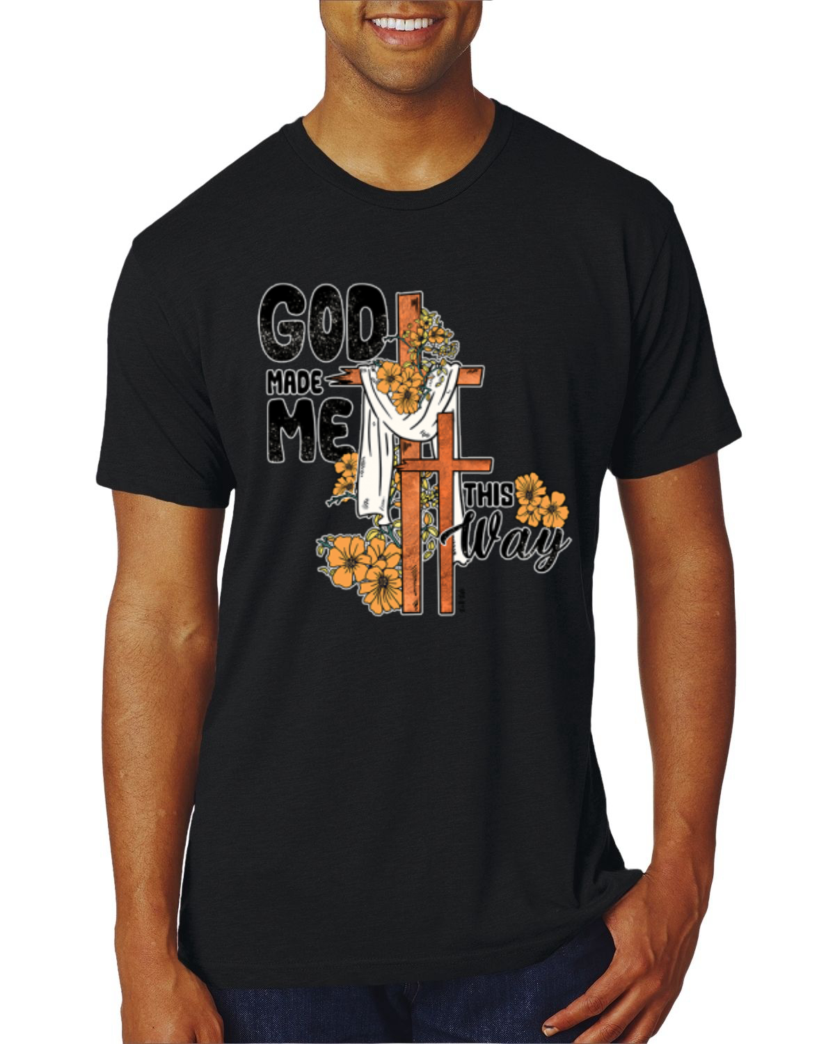 God Made Me This Way Cross with Sunflowers Faith Men Premium Tri Blend TShirt - Picture 13 of 16