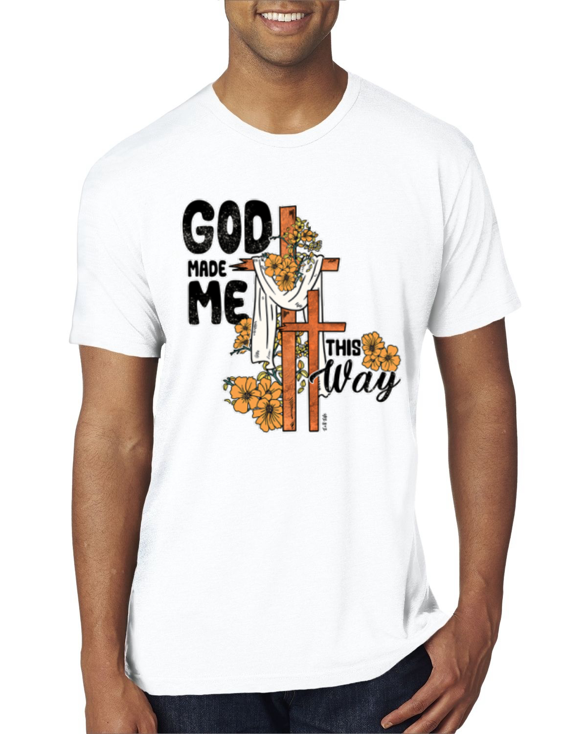 God Made Me This Way Cross with Sunflowers Faith Men Premium Tri Blend TShirt - Picture 16 of 16