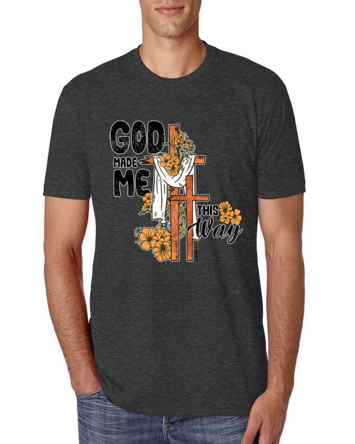 God Made Me This Way Cross with Sunflowers Faith Men Premium Tri Blend TShirt - Picture 7 of 16