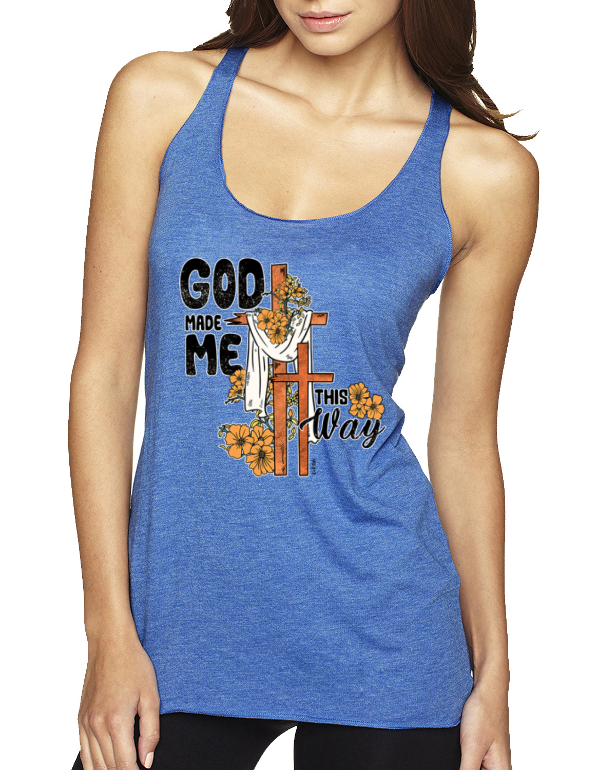 Camiseta sin mangas God Made Me This Way Cross with Sungirasol Faith TriBlend Racerback - Imagen 10 de 13