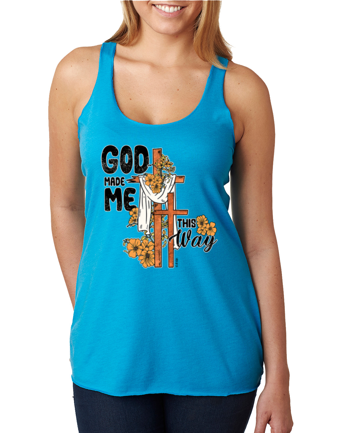Camiseta sin mangas God Made Me This Way Cross with Sungirasol Faith TriBlend Racerback - Imagen 11 de 13