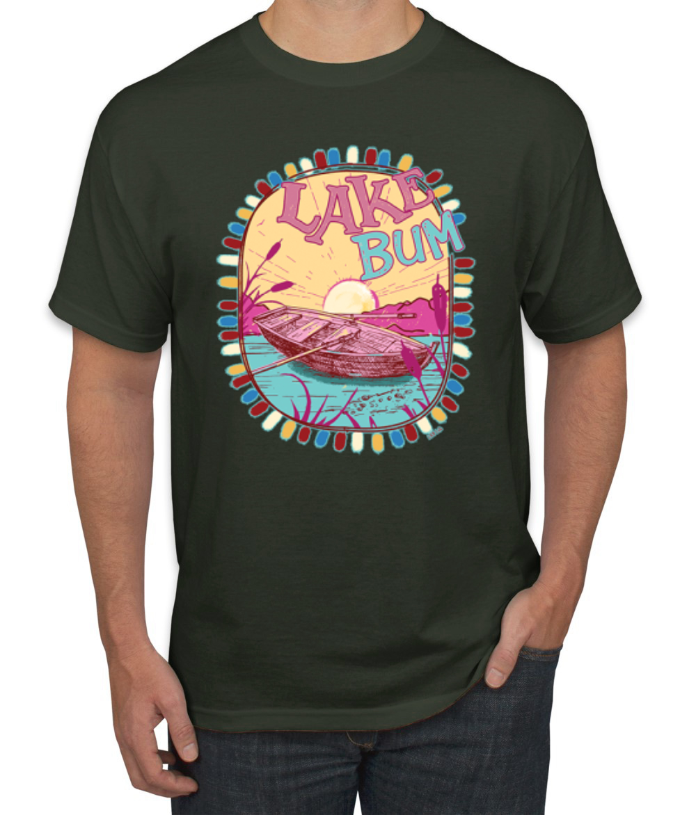 Lake Bum Sunrise Vacation Boating Pink and Blue Men TShirt - Picture 5 of 19