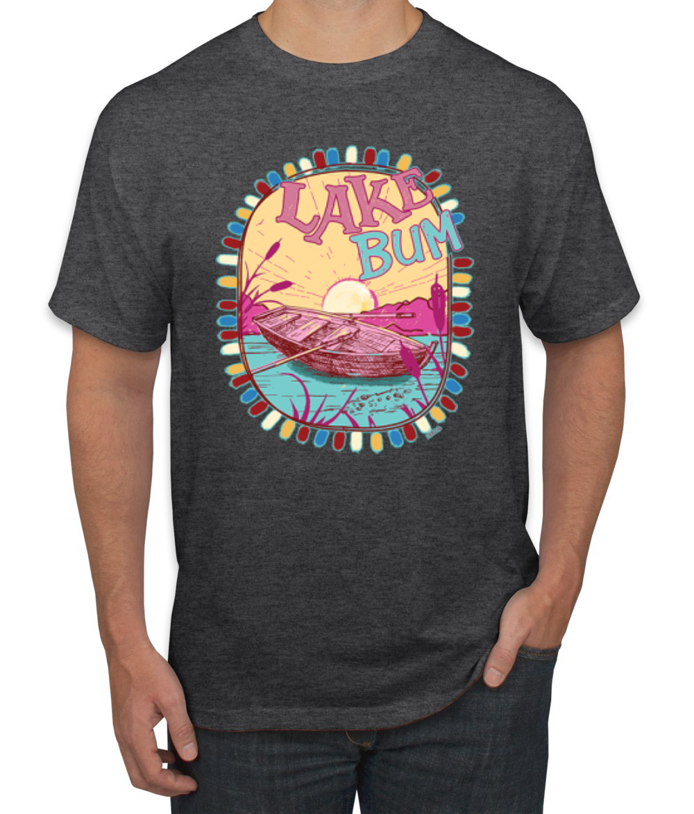 Lake Bum Sunrise Vacation Boating Pink and Blue Men TShirt - Picture 6 of 19