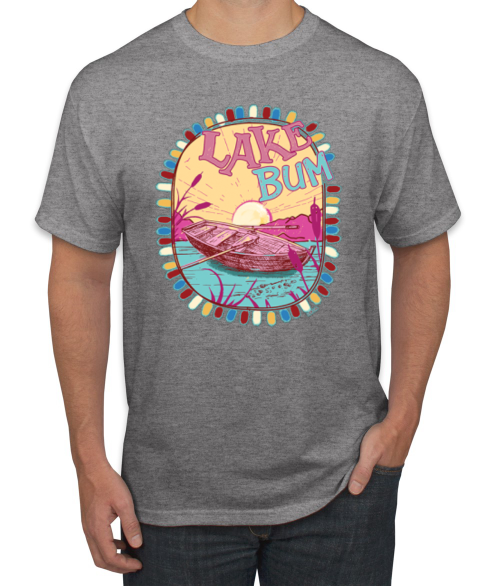 Lake Bum Sunrise Vacation Boating Pink and Blue Men TShirt - Picture 7 of 19