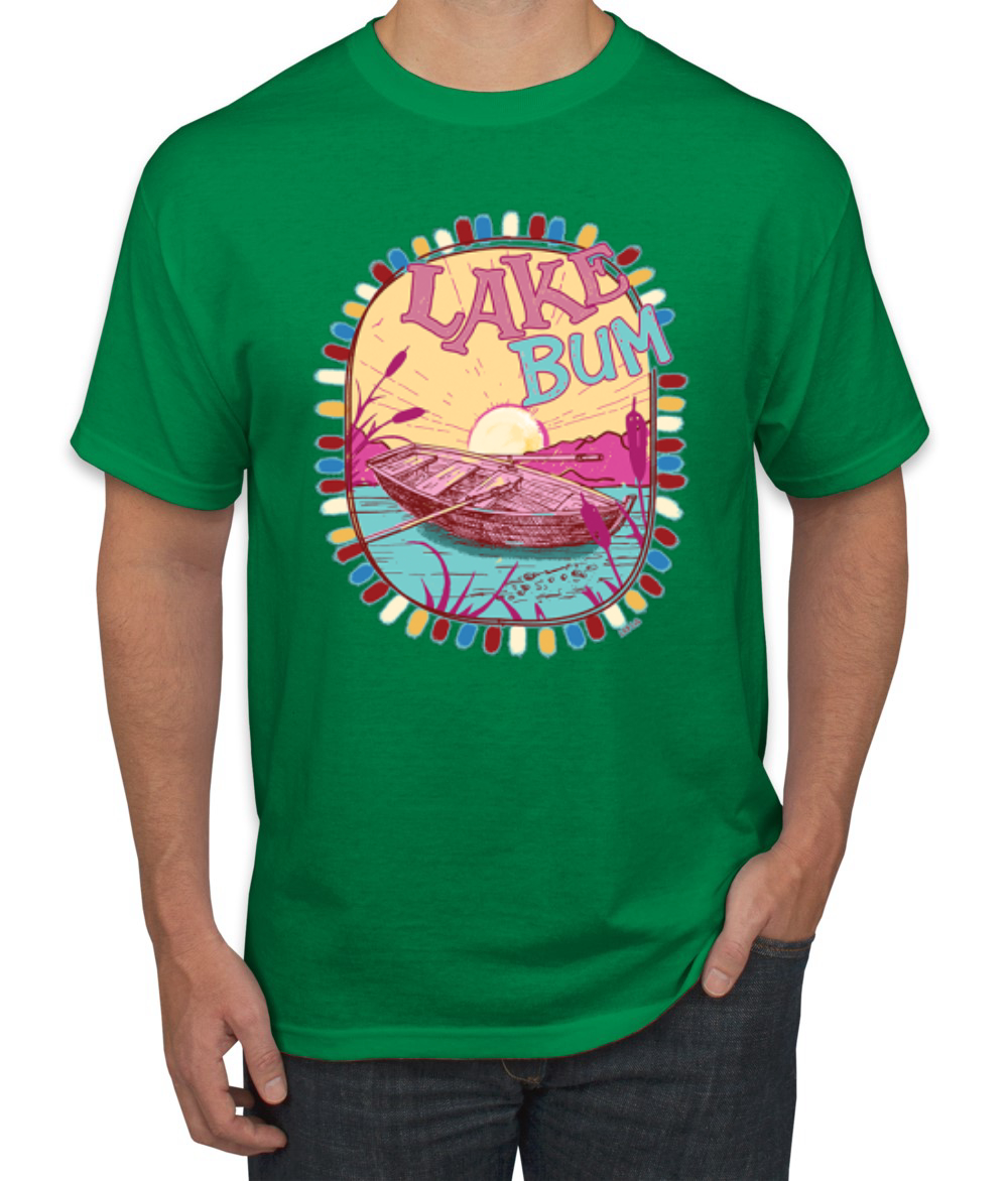 Lake Bum Sunrise Vacation Boating Pink and Blue Men TShirt - Picture 8 of 19