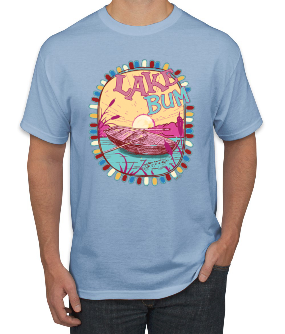 Lake Bum Sunrise Vacation Boating Pink and Blue Men TShirt - Picture 17 of 19