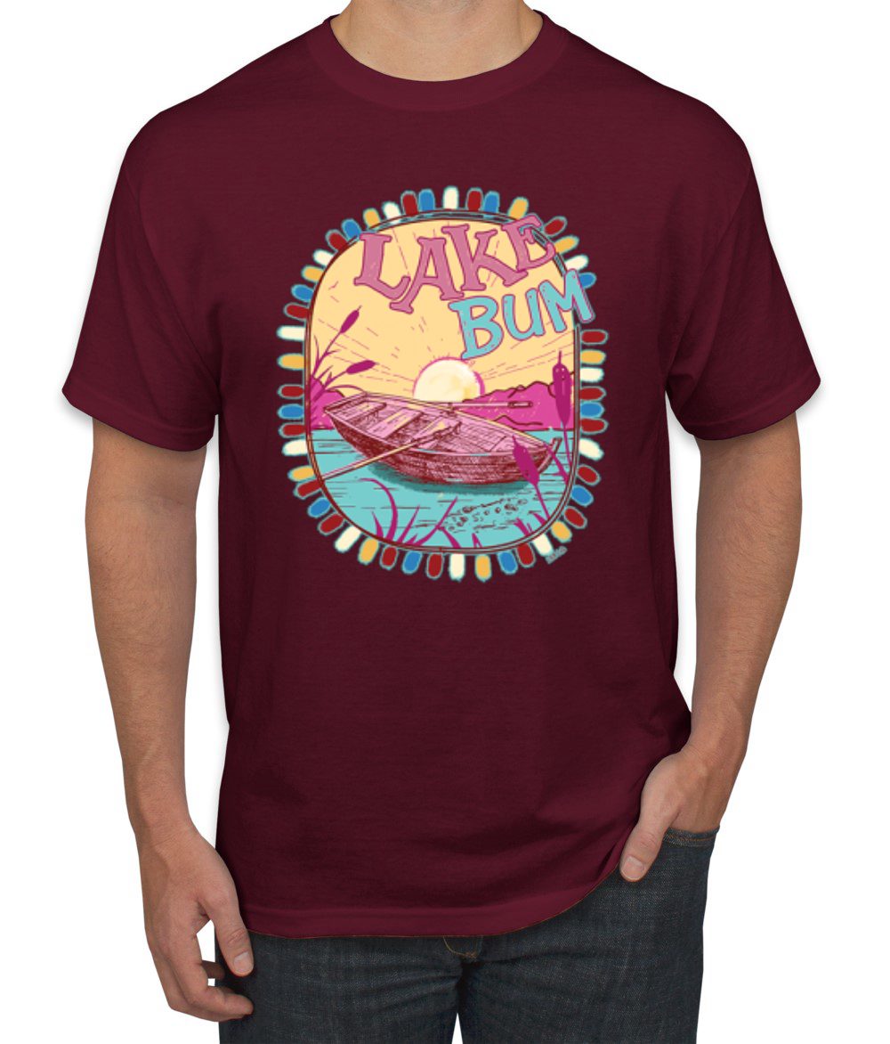 Lake Bum Sunrise Vacation Boating Pink and Blue Men TShirt - Picture 9 of 19