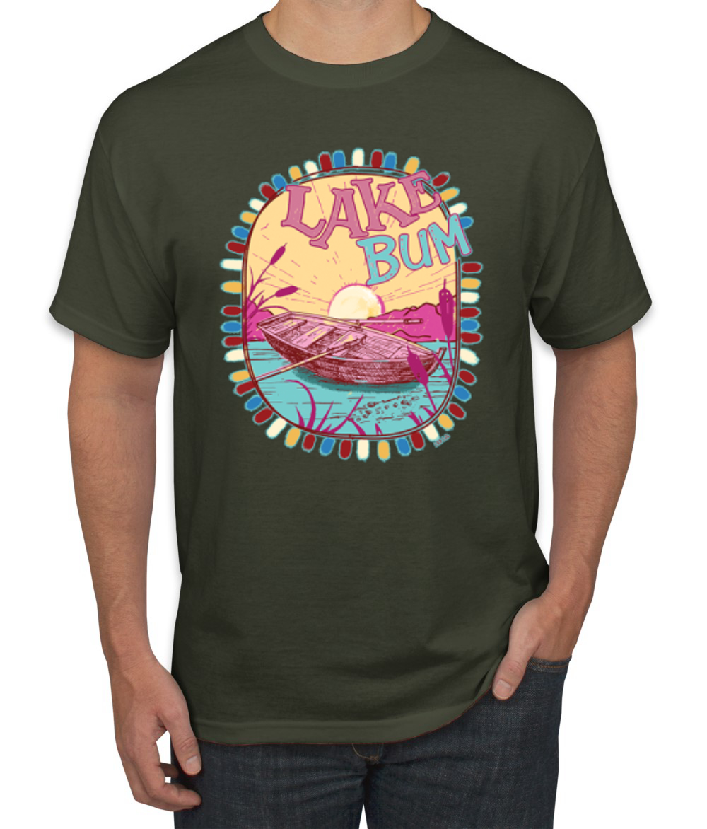 Lake Bum Sunrise Vacation Boating Pink and Blue Men TShirt - Picture 18 of 19