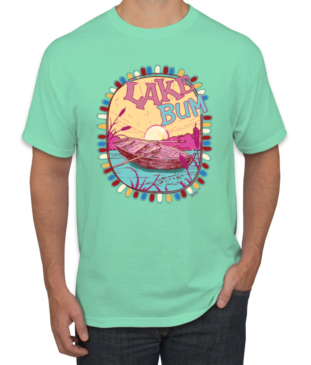 Lake Bum Sunrise Vacation Boating Pink and Blue Men TShirt - Picture 16 of 19