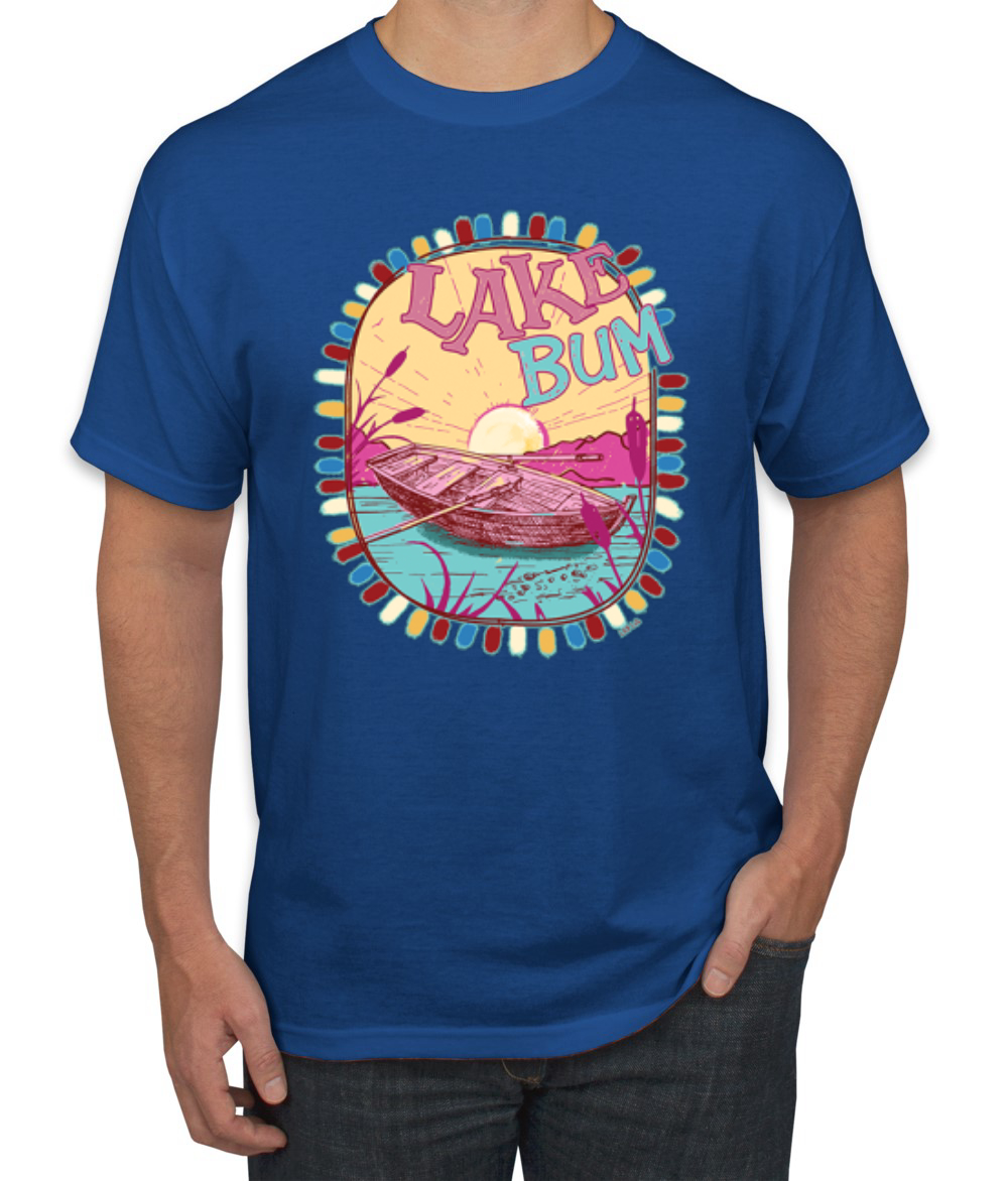 Lake Bum Sunrise Vacation Boating Pink and Blue Men TShirt - Picture 11 of 19