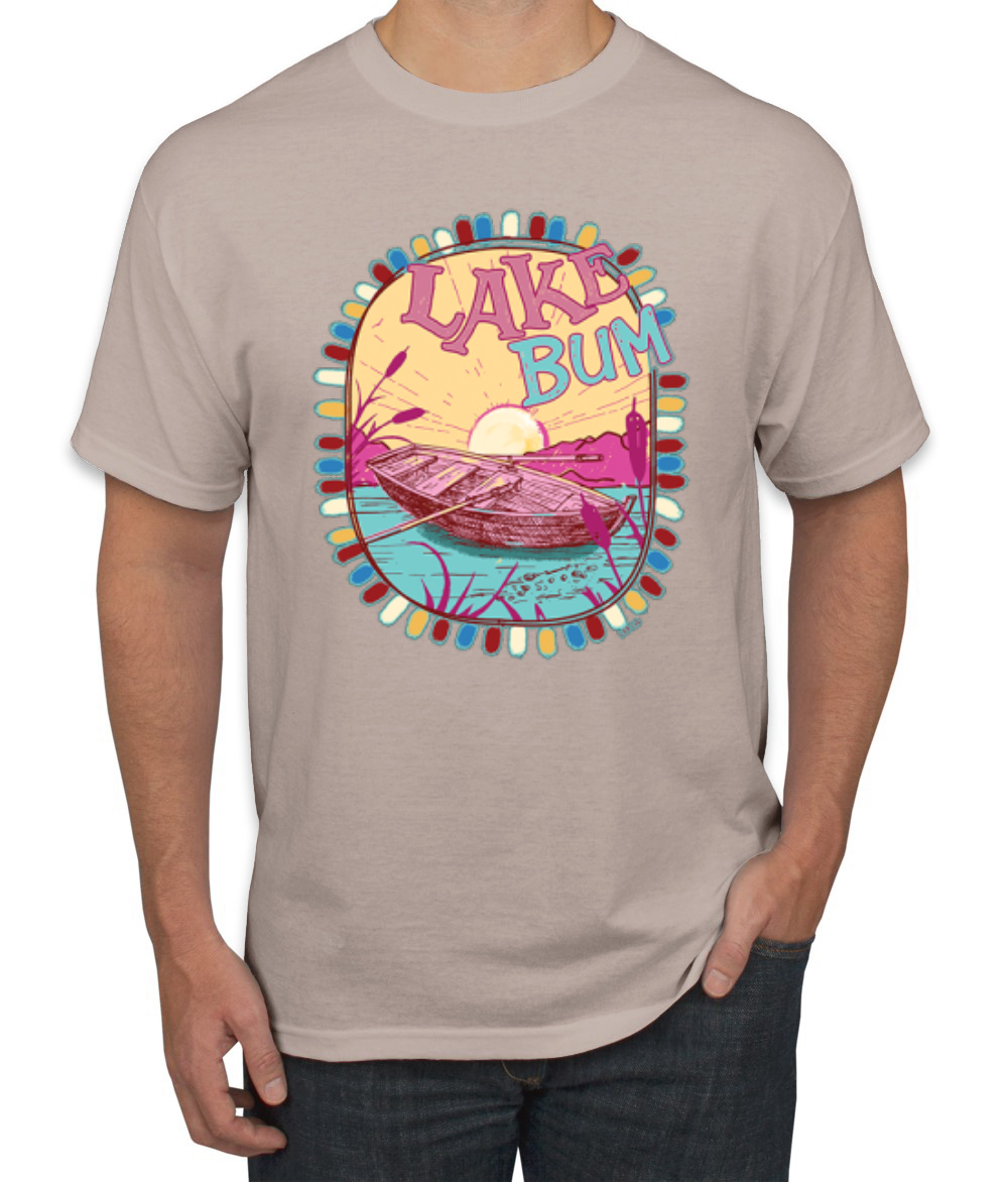 Lake Bum Sunrise Vacation Boating Pink and Blue Men TShirt - Picture 19 of 19