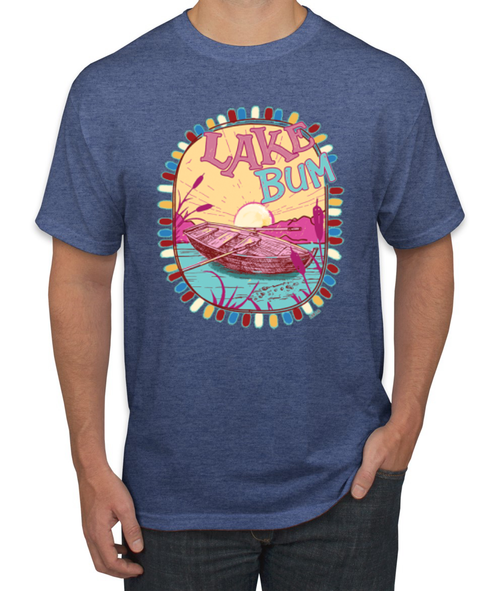 Lake Bum Sunrise Vacation Boating Pink and Blue Men TShirt - Picture 12 of 19