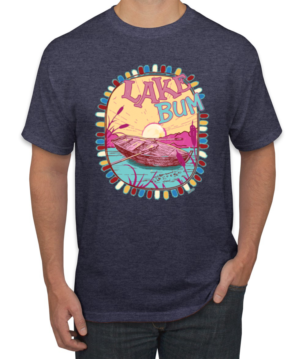 Lake Bum Sunrise Vacation Boating Pink and Blue Men TShirt - Picture 13 of 19