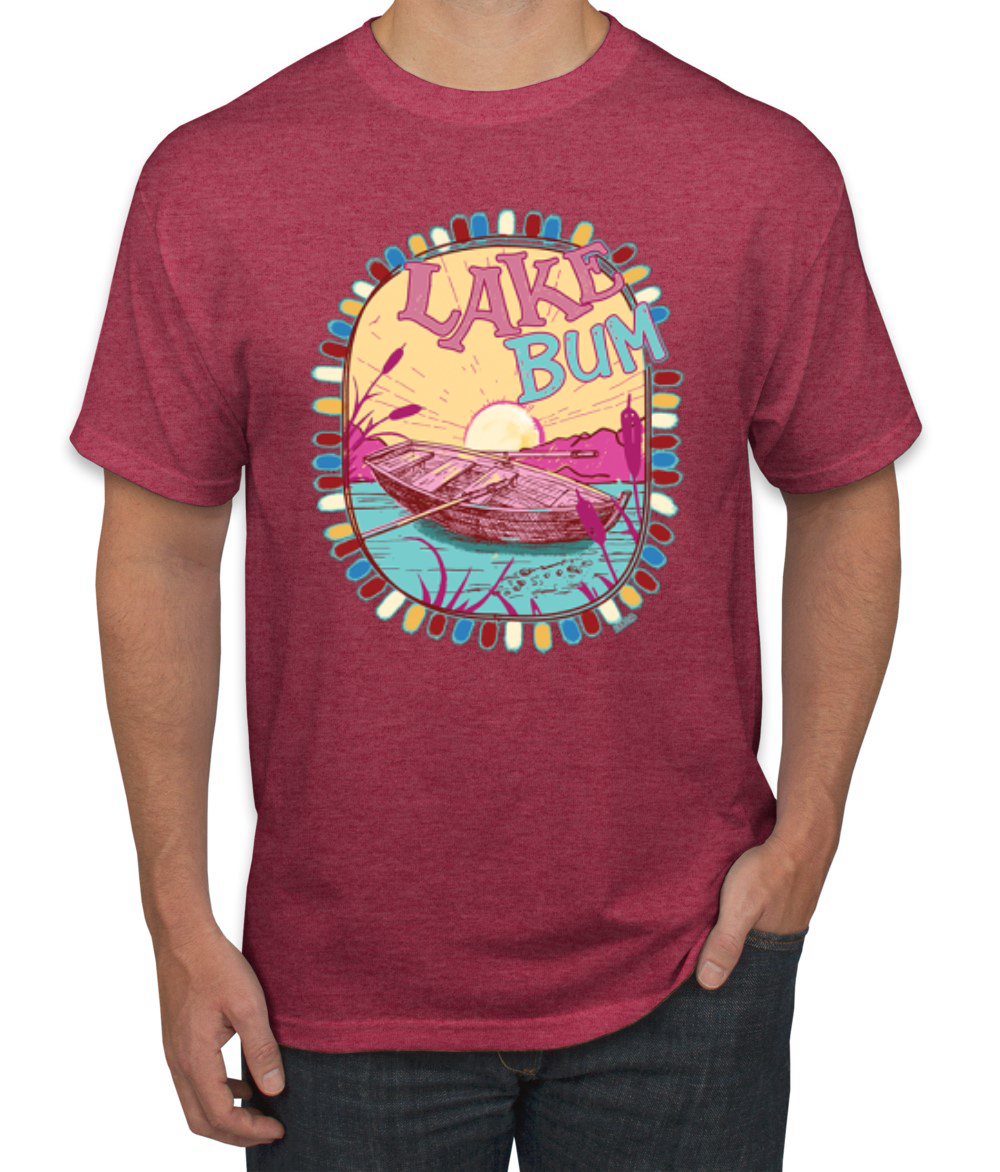 Lake Bum Sunrise Vacation Boating Pink and Blue Men TShirt - Picture 14 of 19