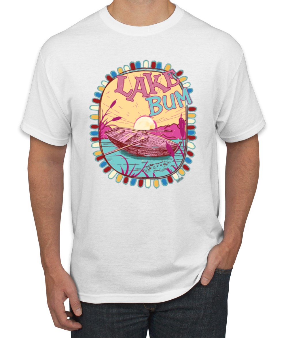 Lake Bum Sunrise Vacation Boating Pink and Blue Men TShirt - Picture 15 of 19