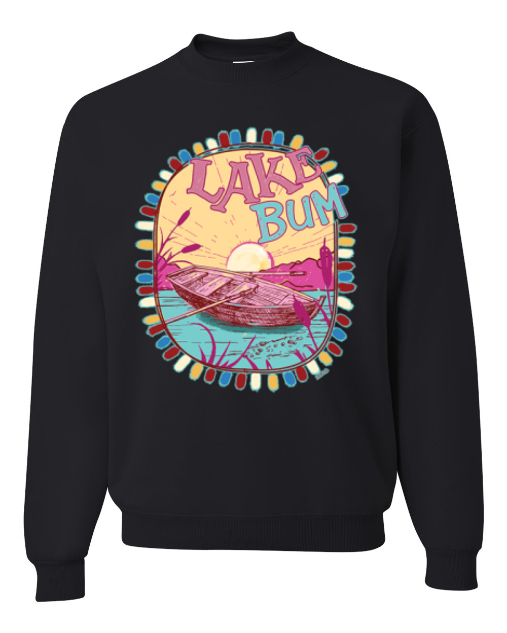 Lake Bum Sunrise Vacation Boating Pink and Blue Unisex Crewneck Sweatshirt